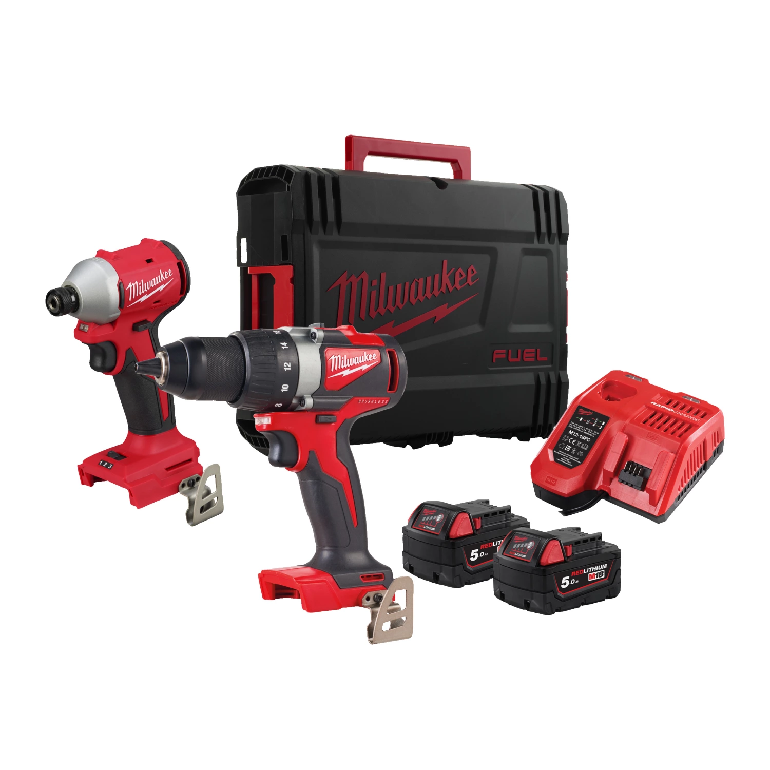 Milwaukee M18 BLPP2B3-502X 18V Li-Ion accu klopboor- /schroefmachine (M18 BLDD2-0) & slagschroevendraaier (M18 BLIDR-0) combiset (2x 5.0Ah) in HD Box-image