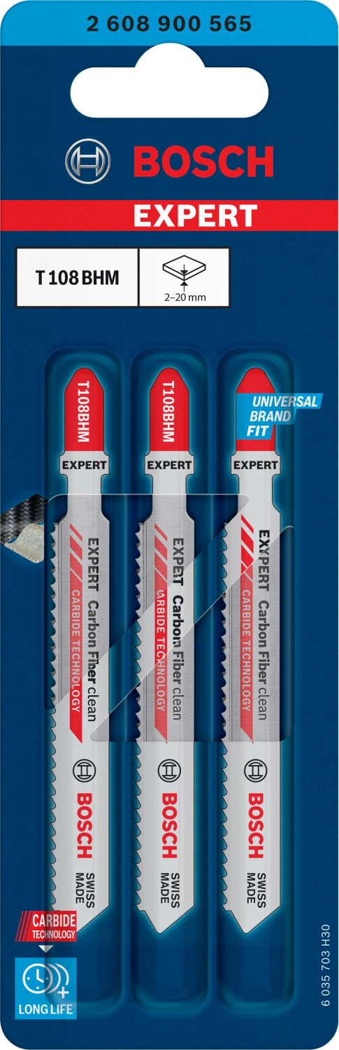 Bosch EXPERT T108BHM Lame de scie sauteuse Carbon Fiber Clean - 92 mm - plastique (3 pièces)