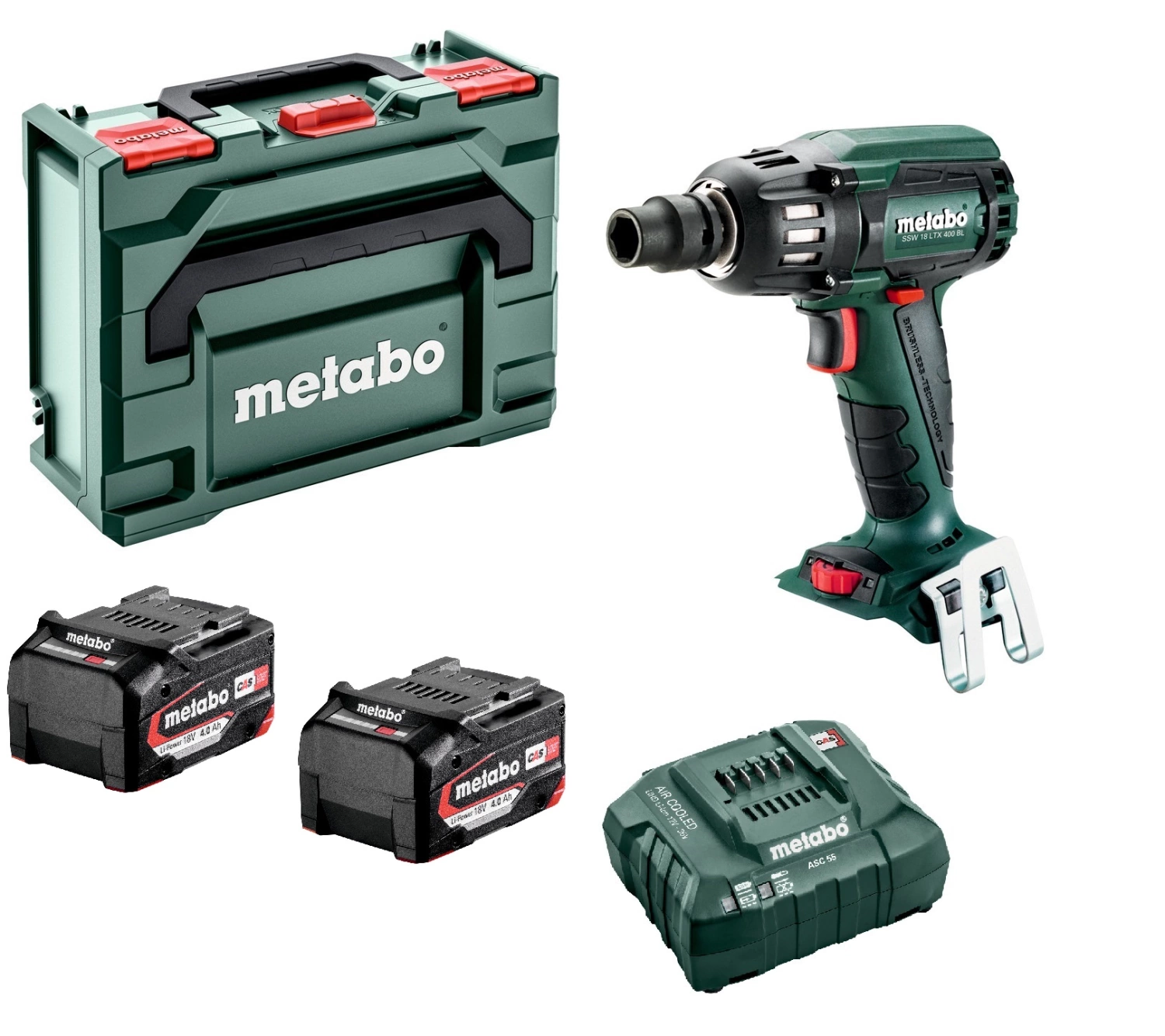 Metabo SSW 18 LTX 400 BL 18 V Li-Ion Kit de clés à chocs sans fil (2 batteries Li-Power 4,0 Ah) dans metaBOX - 400 Nm - 1/2" - sans charbon-image