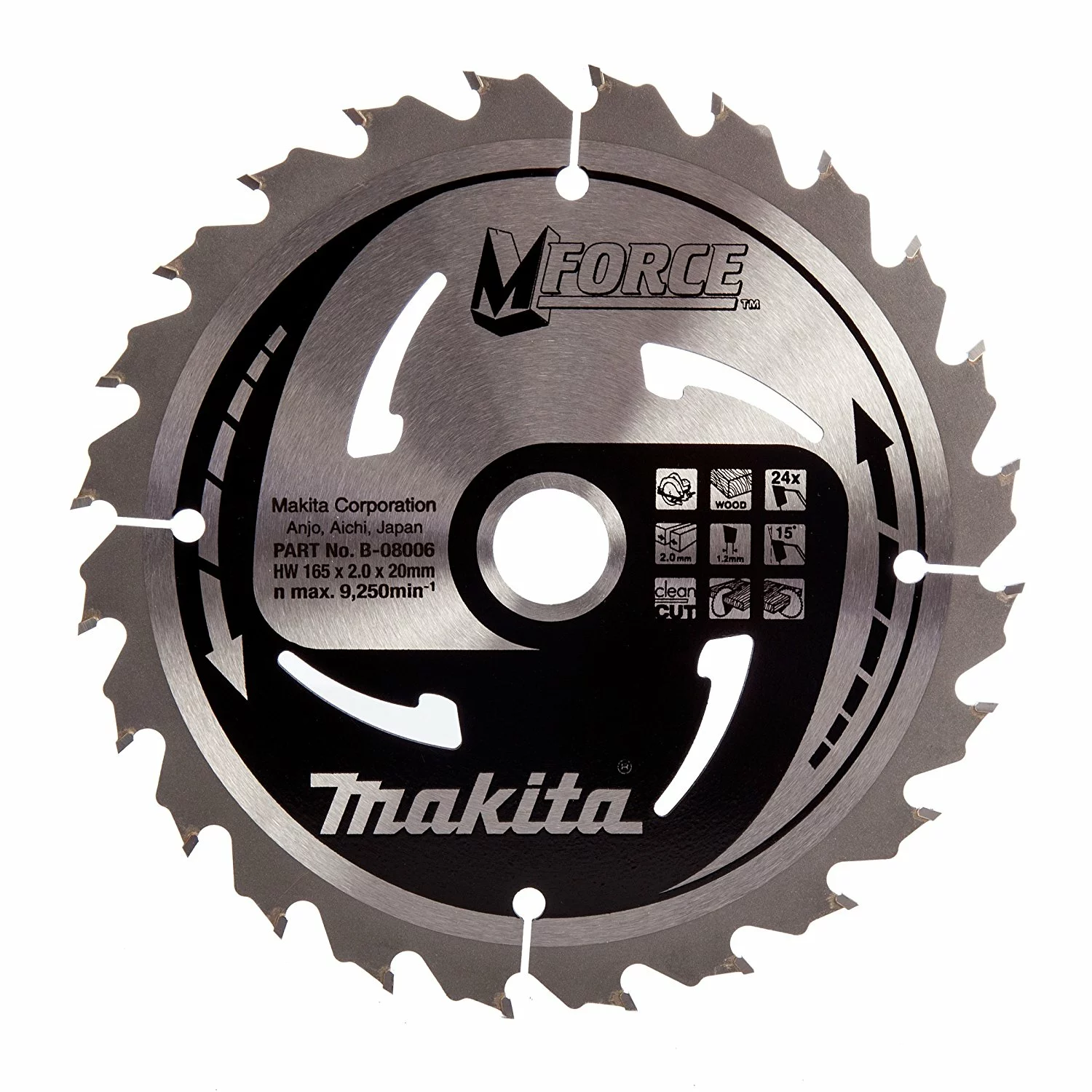 Makita A-89632 Lame carbure - MForce - 165 x 20 - 24 dents - Bois-image