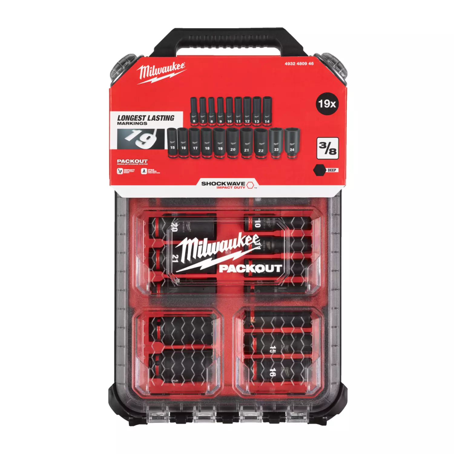 Milwaukee 4932480946 SHOCKWAVE 19-piece Impact duty power socket set in Pack Out - ⅜˝-image