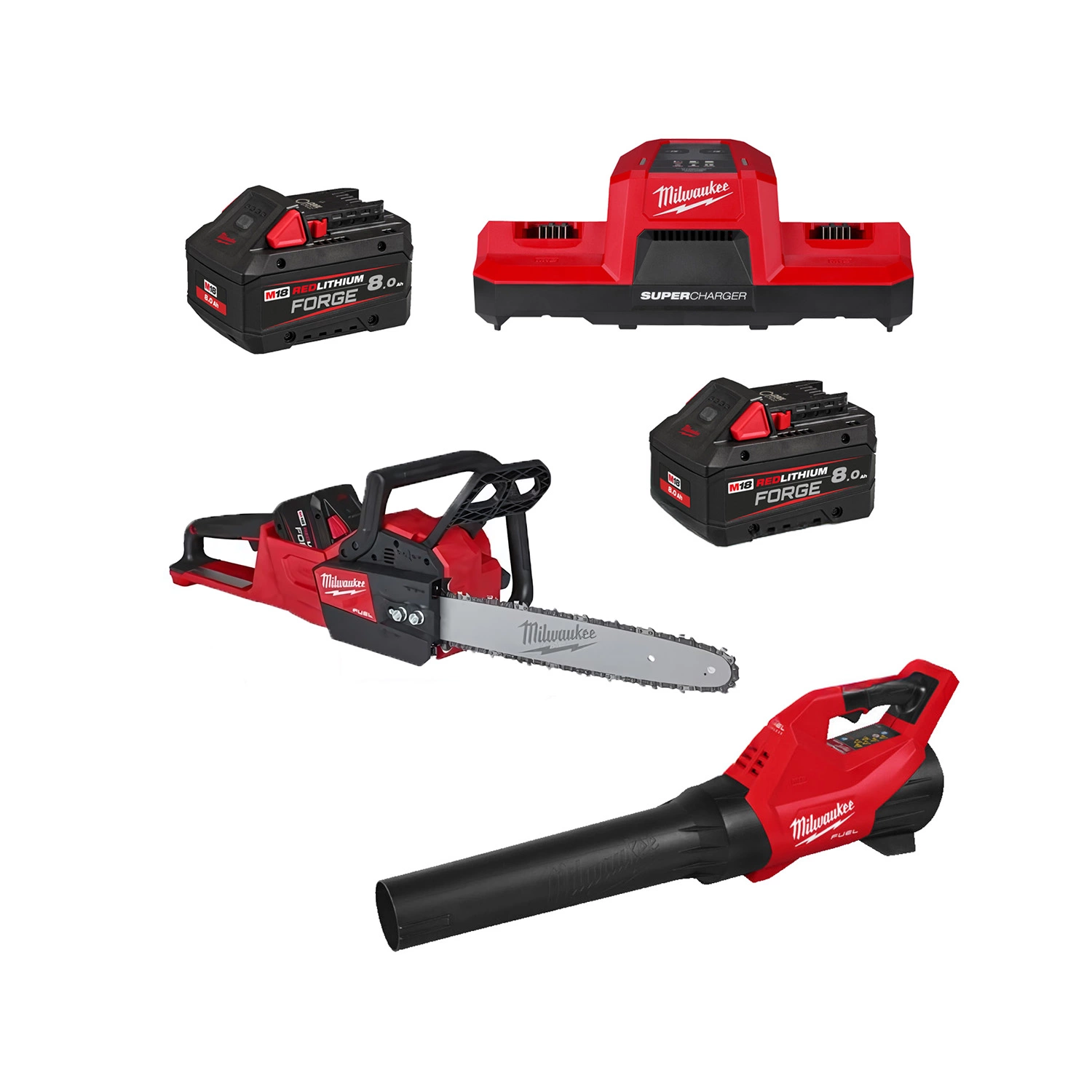 Milwaukee M18 FPP2OPL13-802 18V Li-ion accu kettingzaag en bladblazer set (2x 8.0Ah accu)-image