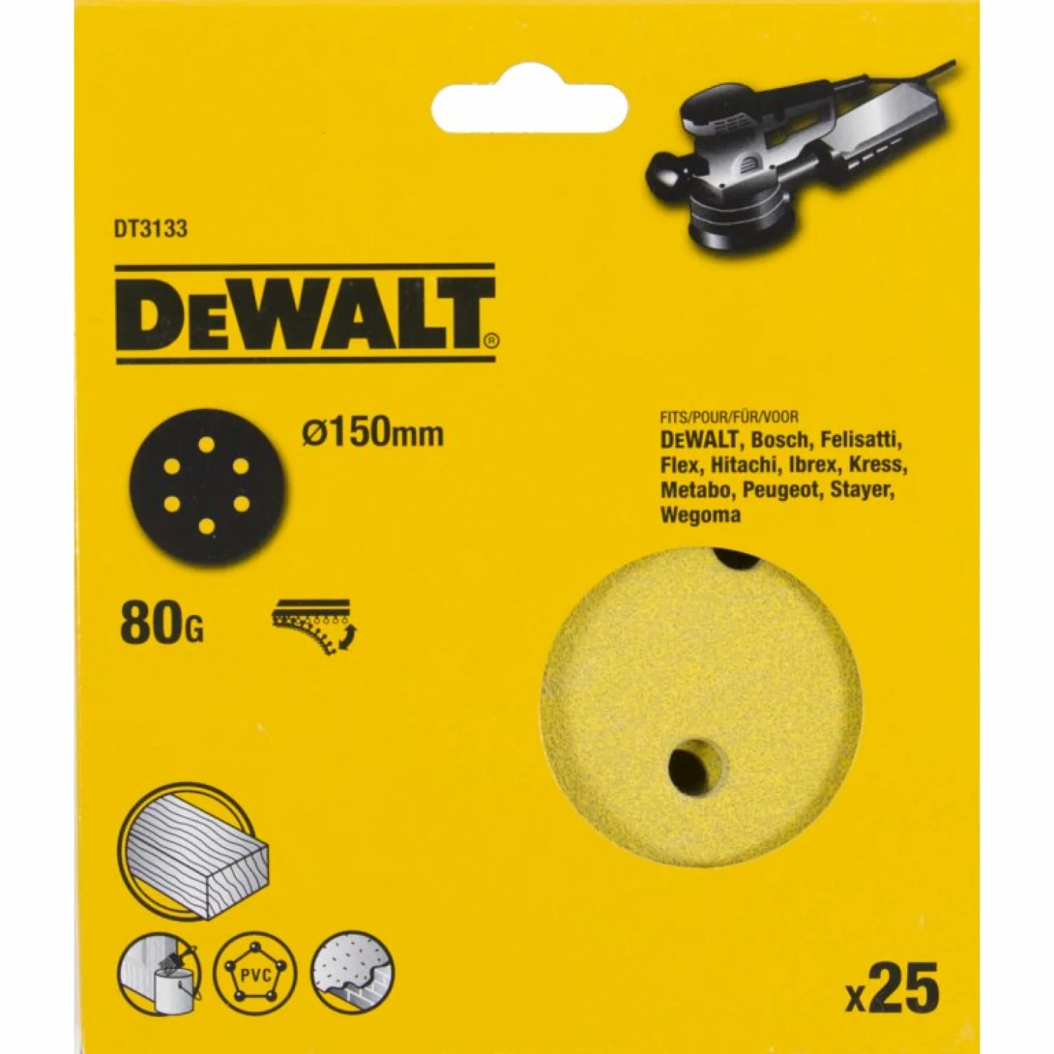 DeWALT DT3133 Schuurschijf - K80 - 150mm - 25st