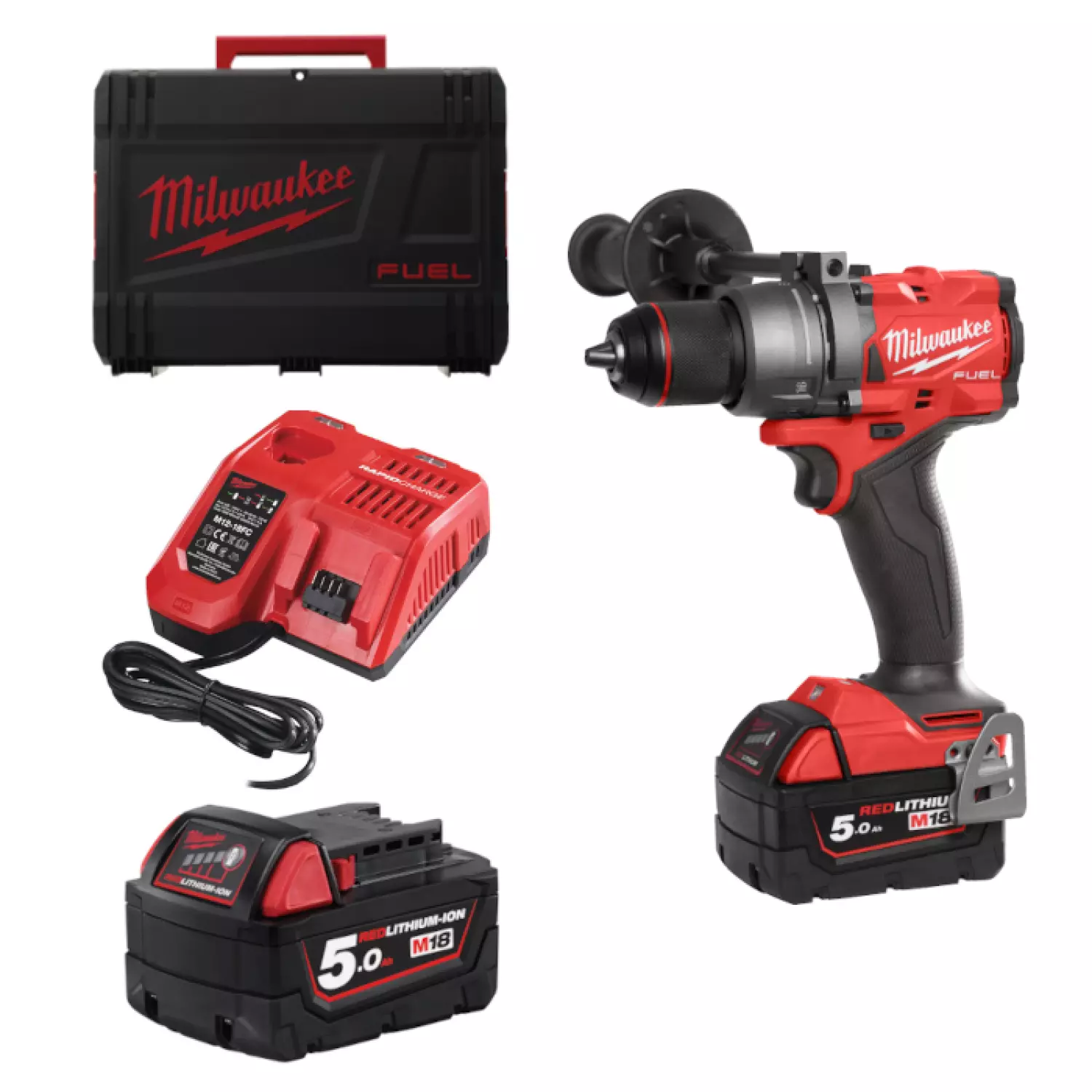 Milwaukee M18 FPD3-502X FUEL™ slagboormachine (2x 5.0 Ah accu) in HD box - 158Nm -18V-image