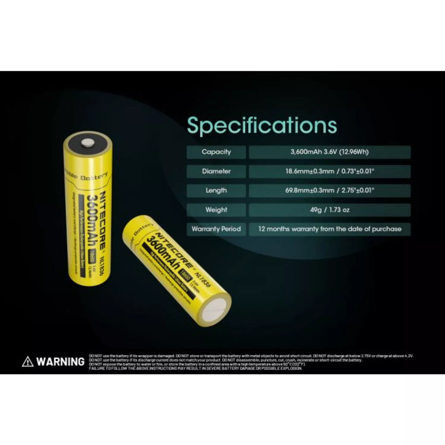 Nitecore NL1836 Oplaadbare 18650 Li-Ion batterij 3600mAh-image