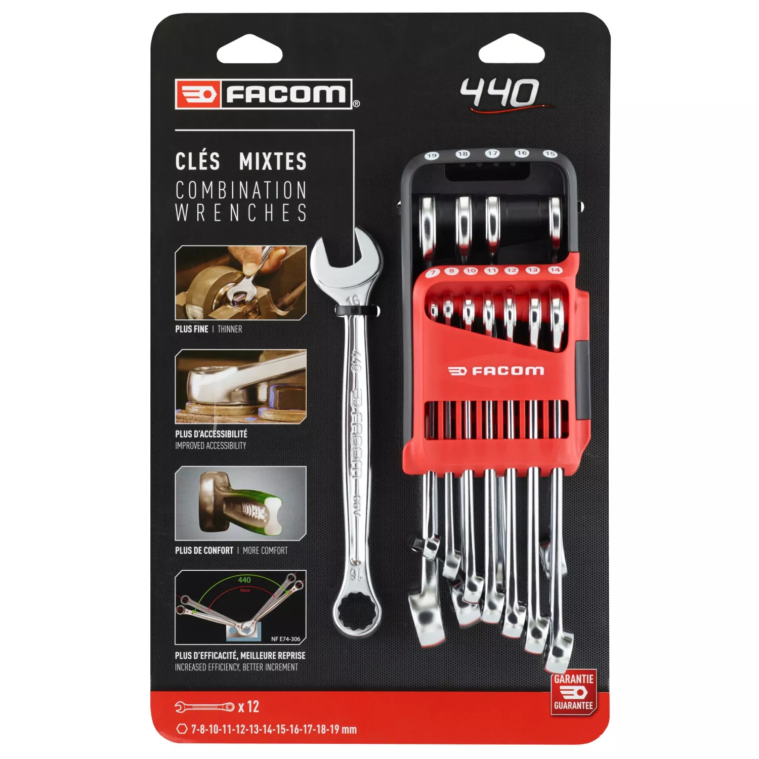 Facom 440.JP12APB jeu de clés mixtes 12 pièces en support - 7-19 mm