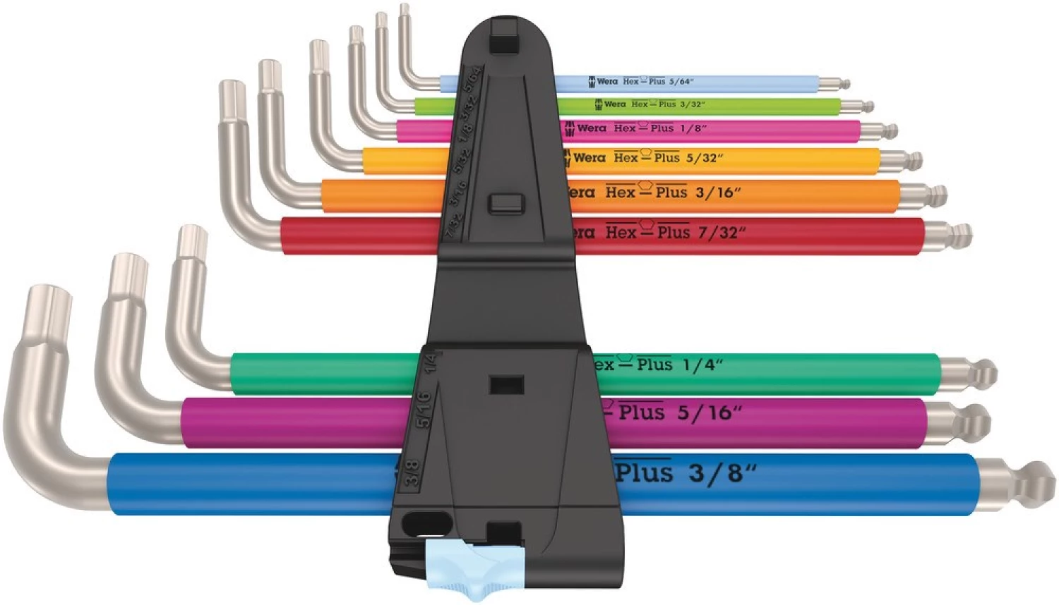 Wera 05022860001 Jeu de 9 clés Allen Hex-Plus Multicolour Imperial 1 - Pouces - Acier inoxydable - 5/64-3/8"-image