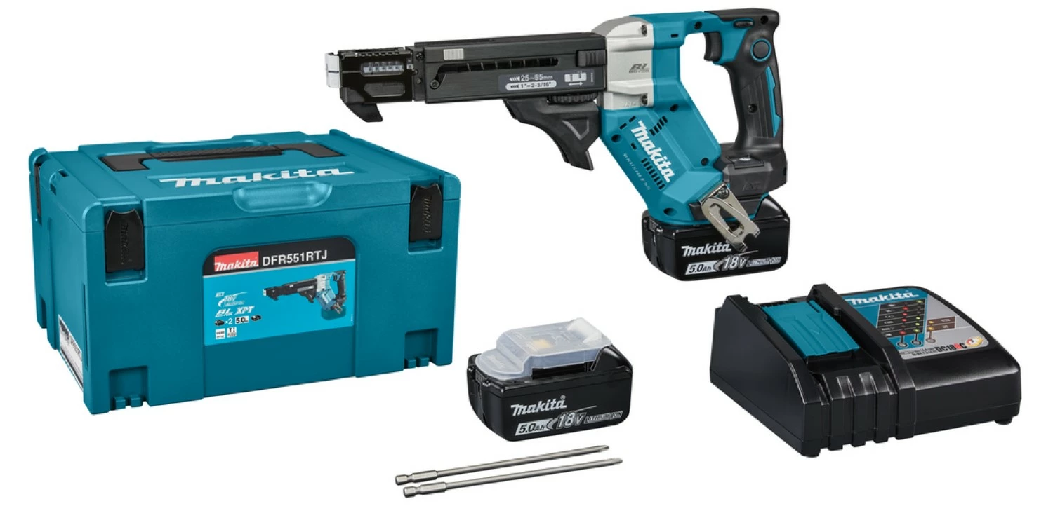 Makita DFR551RTJ 18V Li-Ion accu schroefautomaat set (2x 5.0Ah) in Mbox - 25-55mm-image