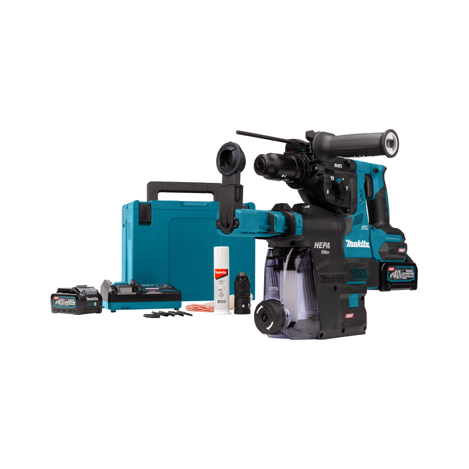 Makita HR004GM202 XGT 40V Max Li-Ion accu SDS-Plus combihamer set (2x 4,0Ah) incl. stofafzuigsysteem in Mbox - 2,9J - koolborstelloos-image