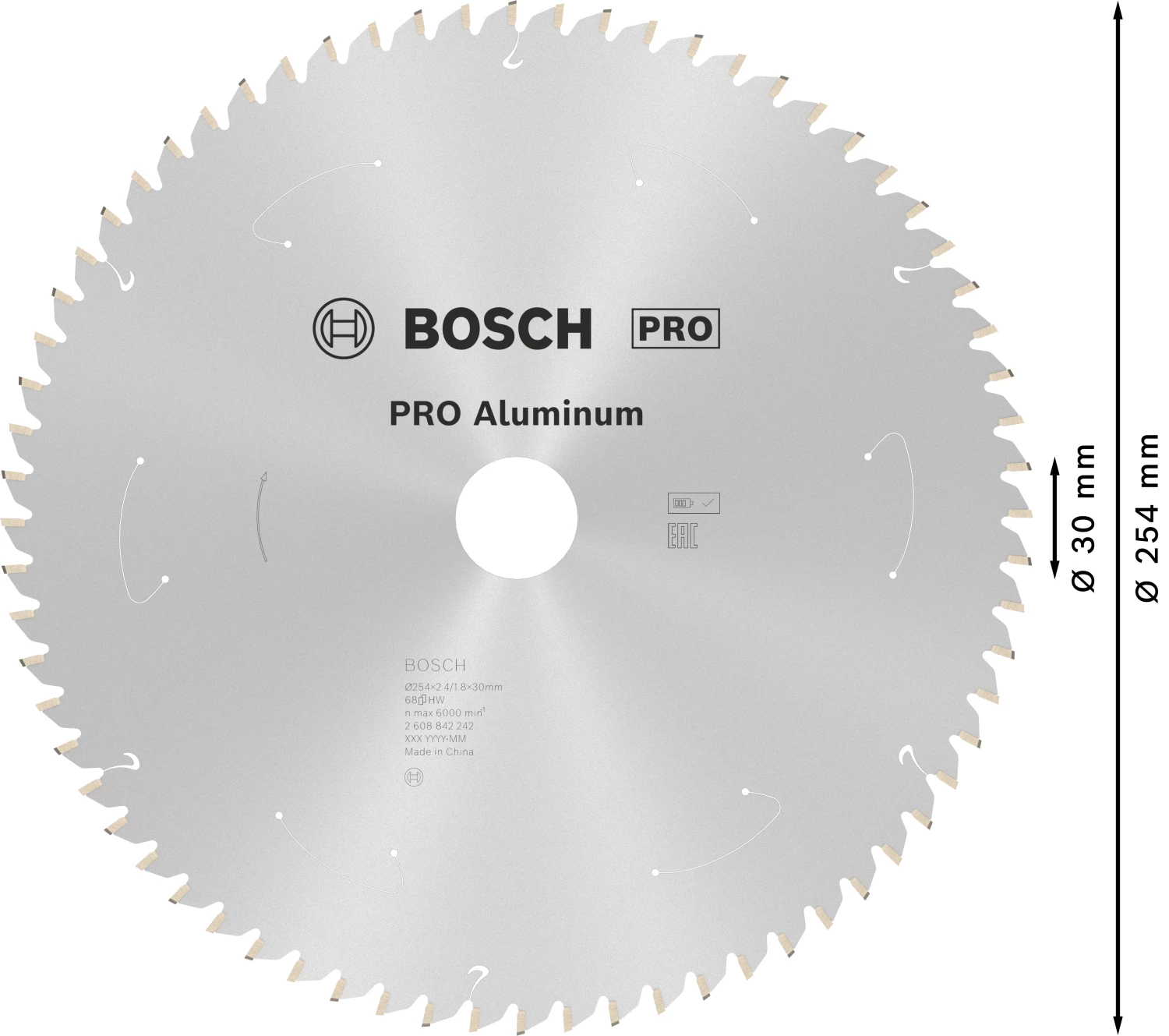 Bosch 2608842242 Lame de scie circulaire PRO - 254 x 30 x 68D - aluminium-image
