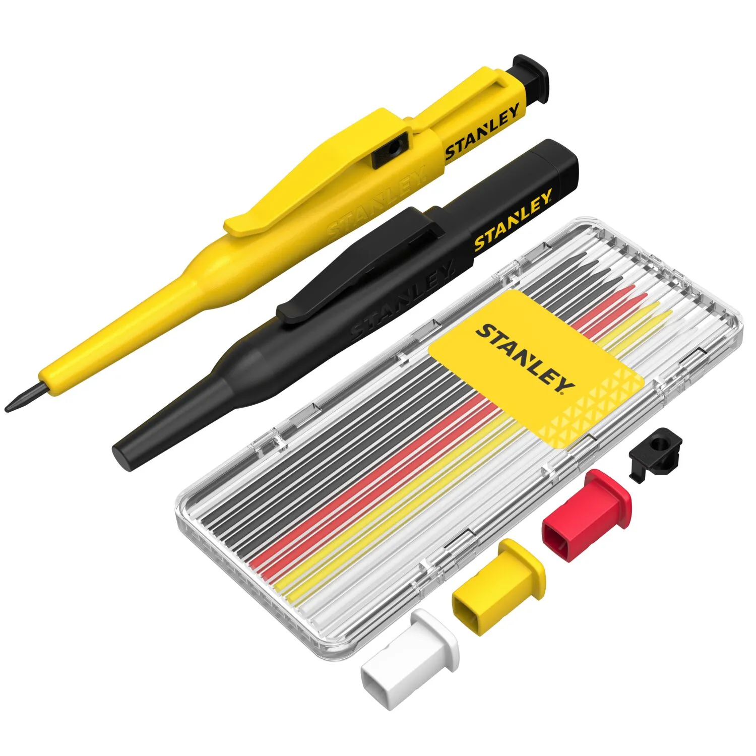 Stanley STHT72010-0 Markeerpotlood Kit incl. navullingen en doppen met holster - ingebouwde puntenslijper - Grafiet