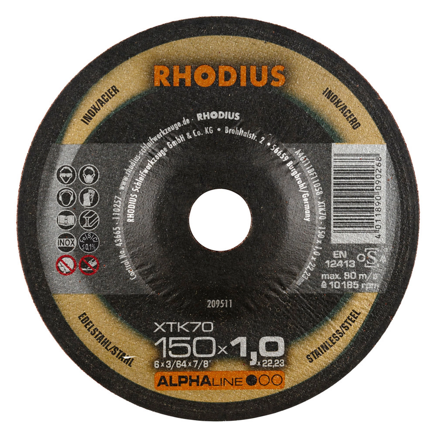 Rhodius ALPHAline I XTK70/208122 Doorslijpschijf - Extra dun - 230 x 22,23 x 1,9mm - RVS/Staal (25st)-image
