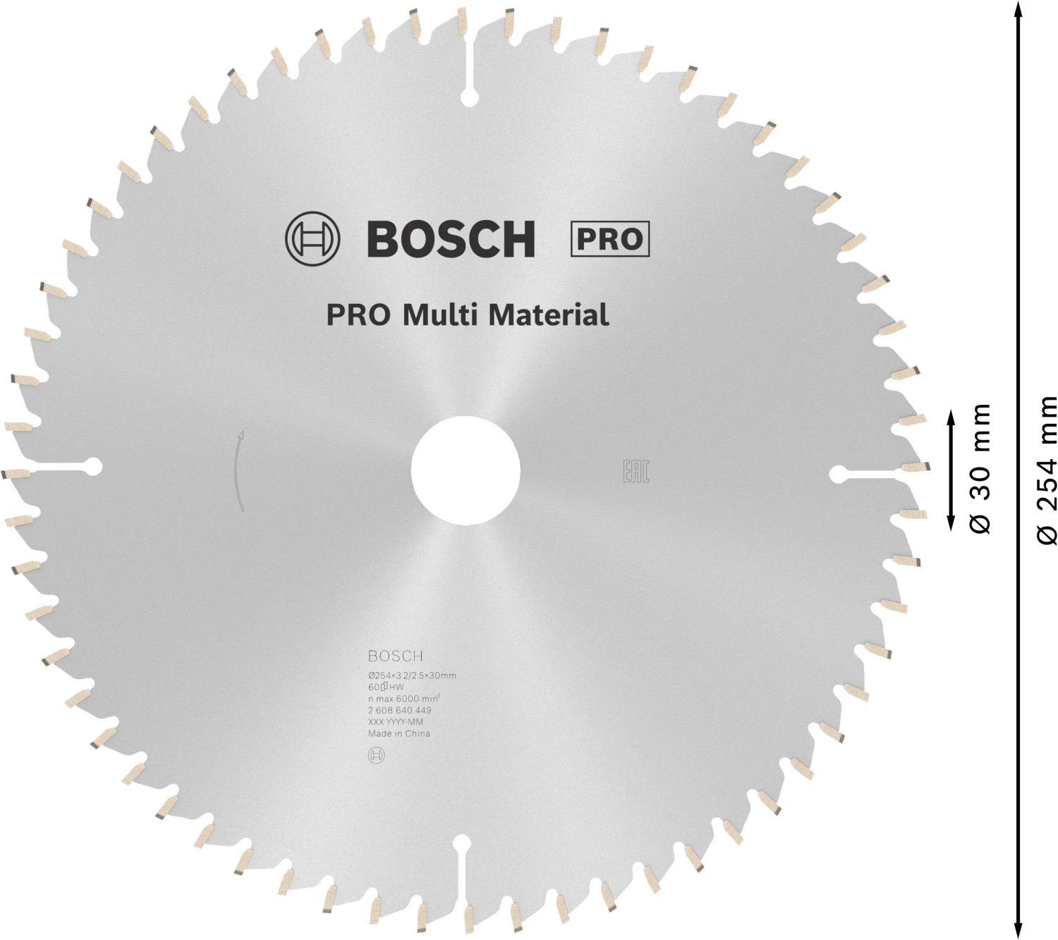 Bosch 2608640449 PRO cirkelzaagblad - 254 x 30 x 60T - multi materiaal-image