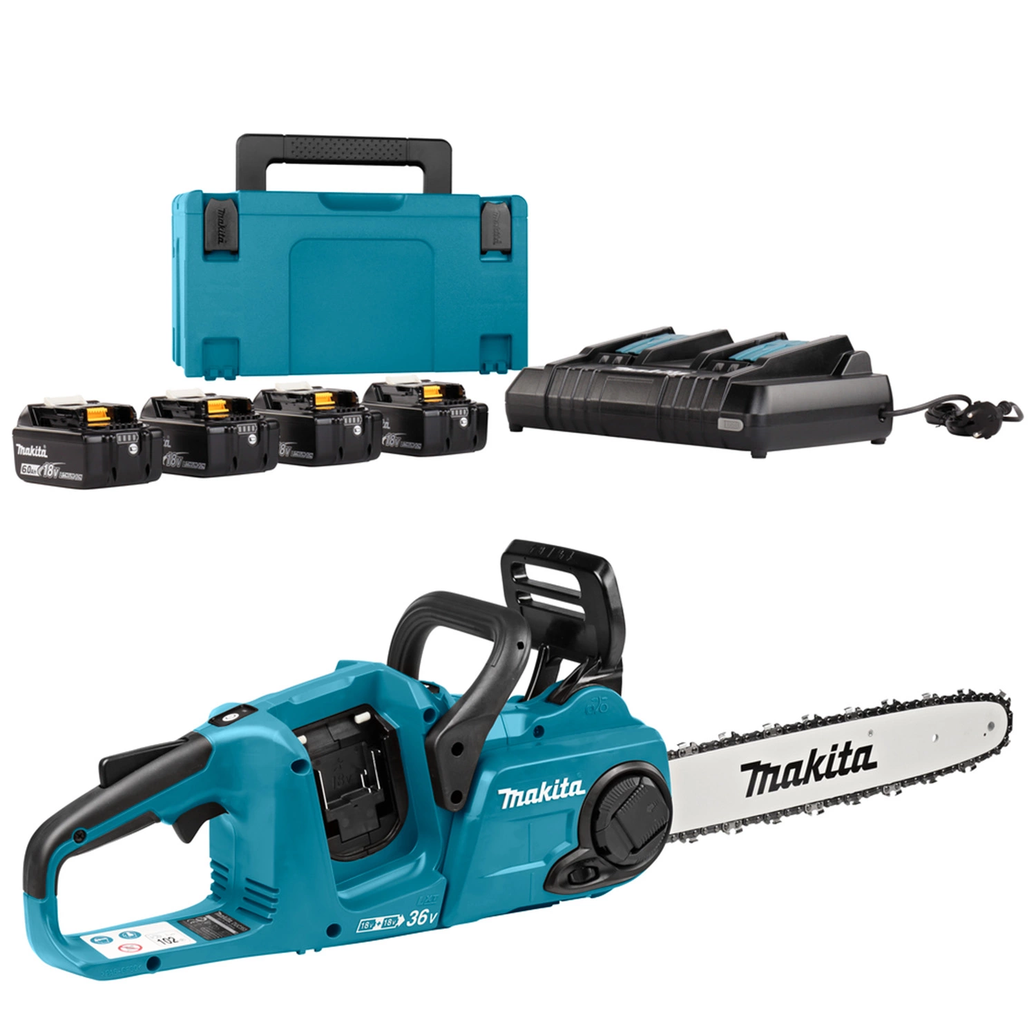 Makita DUC353PG4J 2x18V Li-Ion accu kettingzaag set (4x 6,0Ah) incl. Mbox - 35cm - koolborstelloos-image