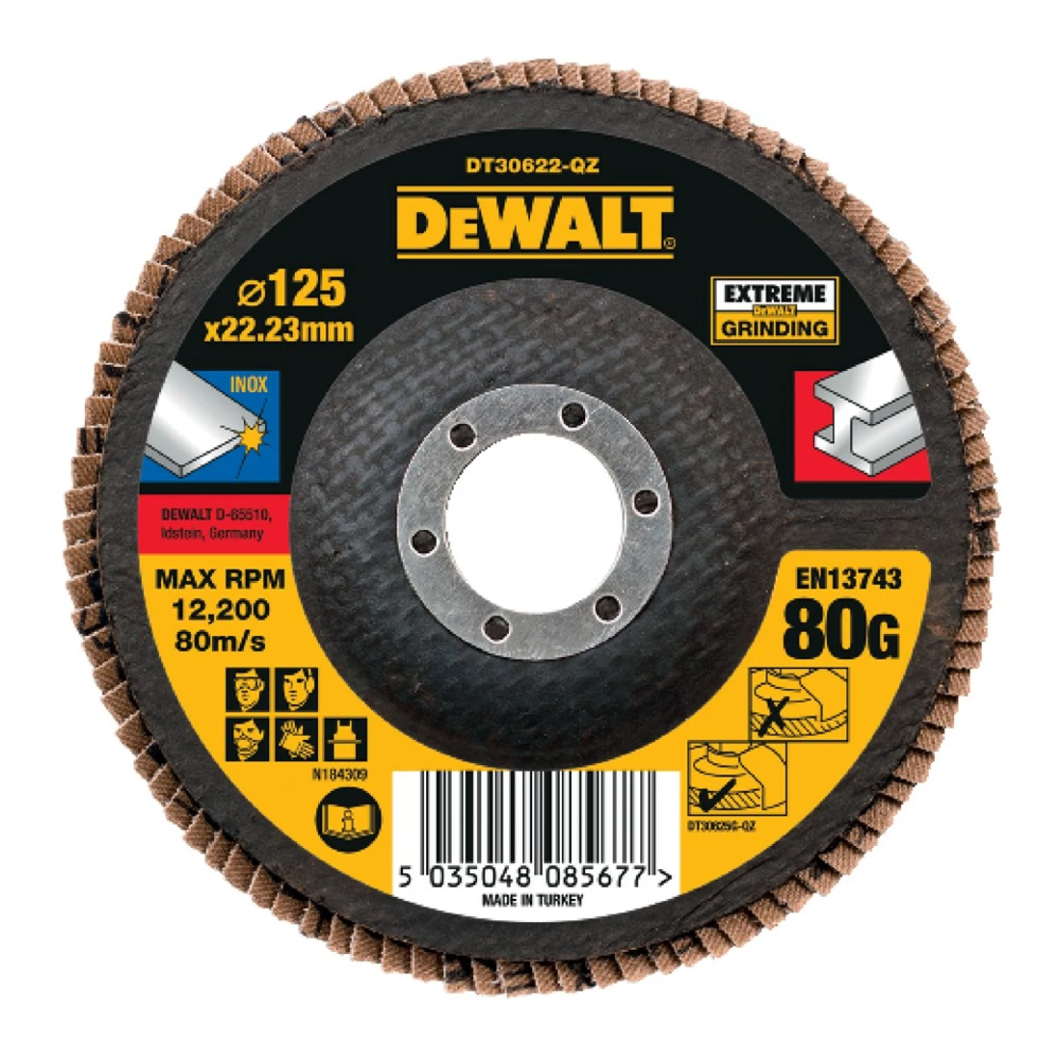 DeWALT DT30622 Disque abrasif à lamelles EXTREME - K80 - 125 x 22,2 mm-image