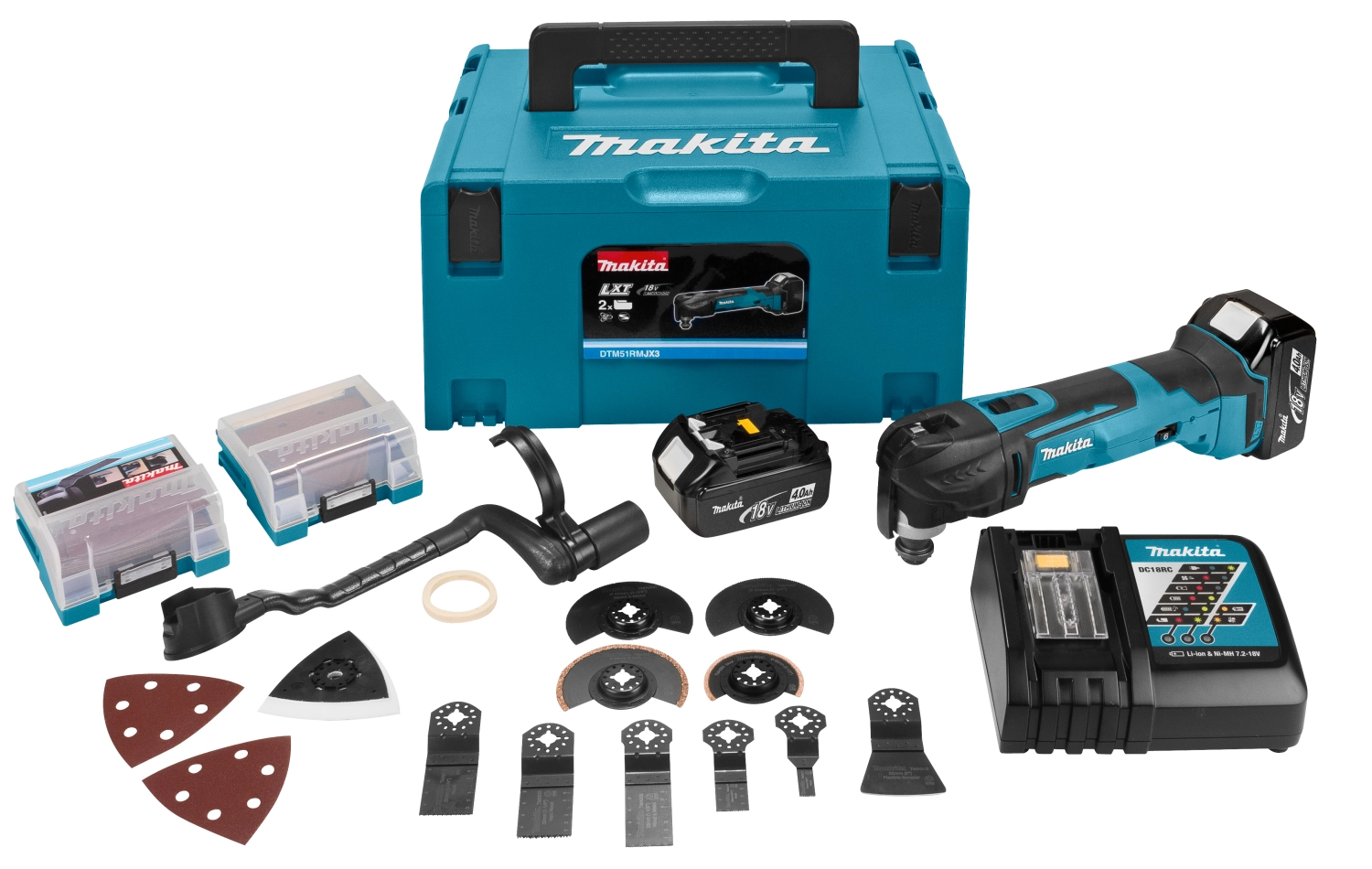 Makita DTM51RT1J3 18V Li-Ion Accu multitool set (1x 5.0Ah accu) + 41 delige accessoireset in Mbox - snelwissel-image