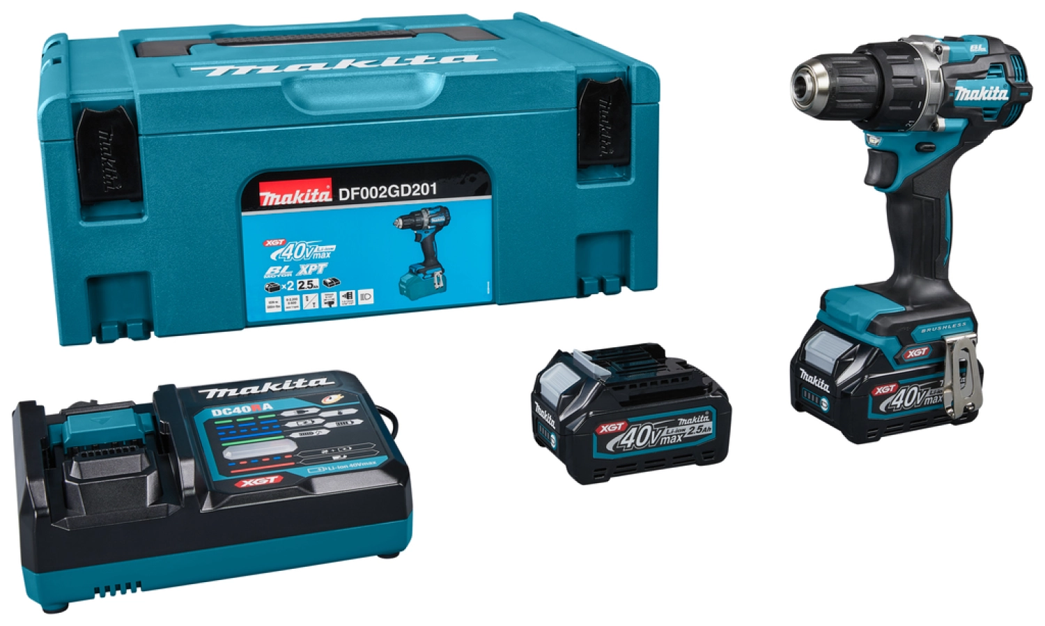 Makita DF002GD201 XGT 40V Max Li-Ion accu boor-/schroefmachine set (2x 2,5Ah) in Mbox - 64Nm - koolborstelloos-image