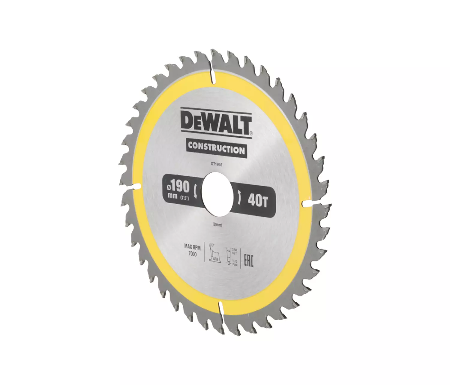 DeWALT DT1945 Circular Saw Blade - 190 x 30 x 40T - Bois et métal non ferreux-image