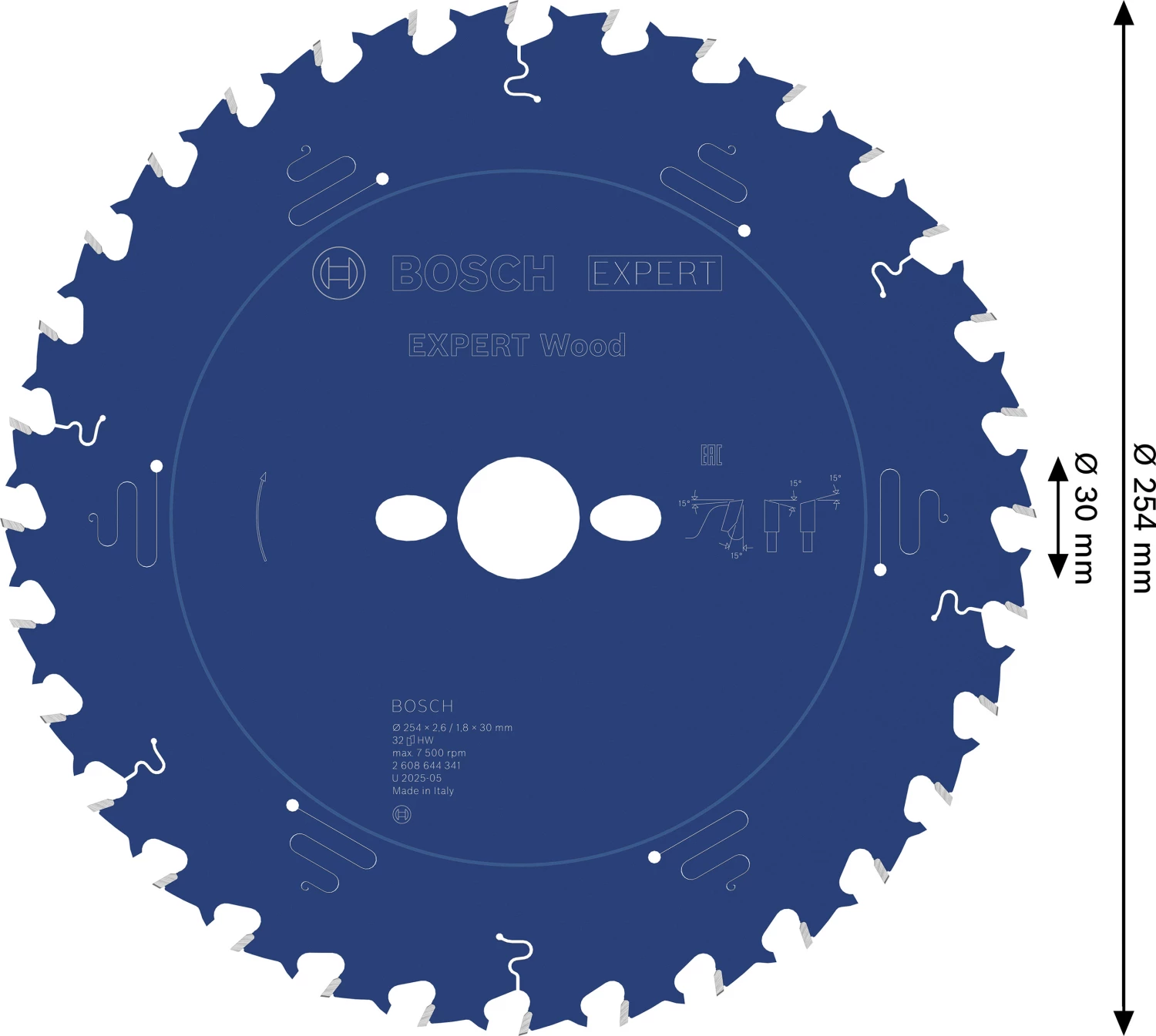 Bosch 2608644341 - Lame de Scie Circulaire Expert pour Wood, 254 x 30 x 2,6 mm, 32D-image