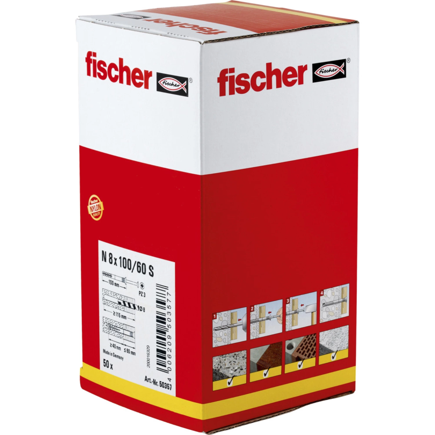 Fischer 50357 - Cheville à frapper N 8 x 100/60 S à collerette fraisée et clou en acier électrozingué (50pcs) N 8 x 100/60 S (50)-image