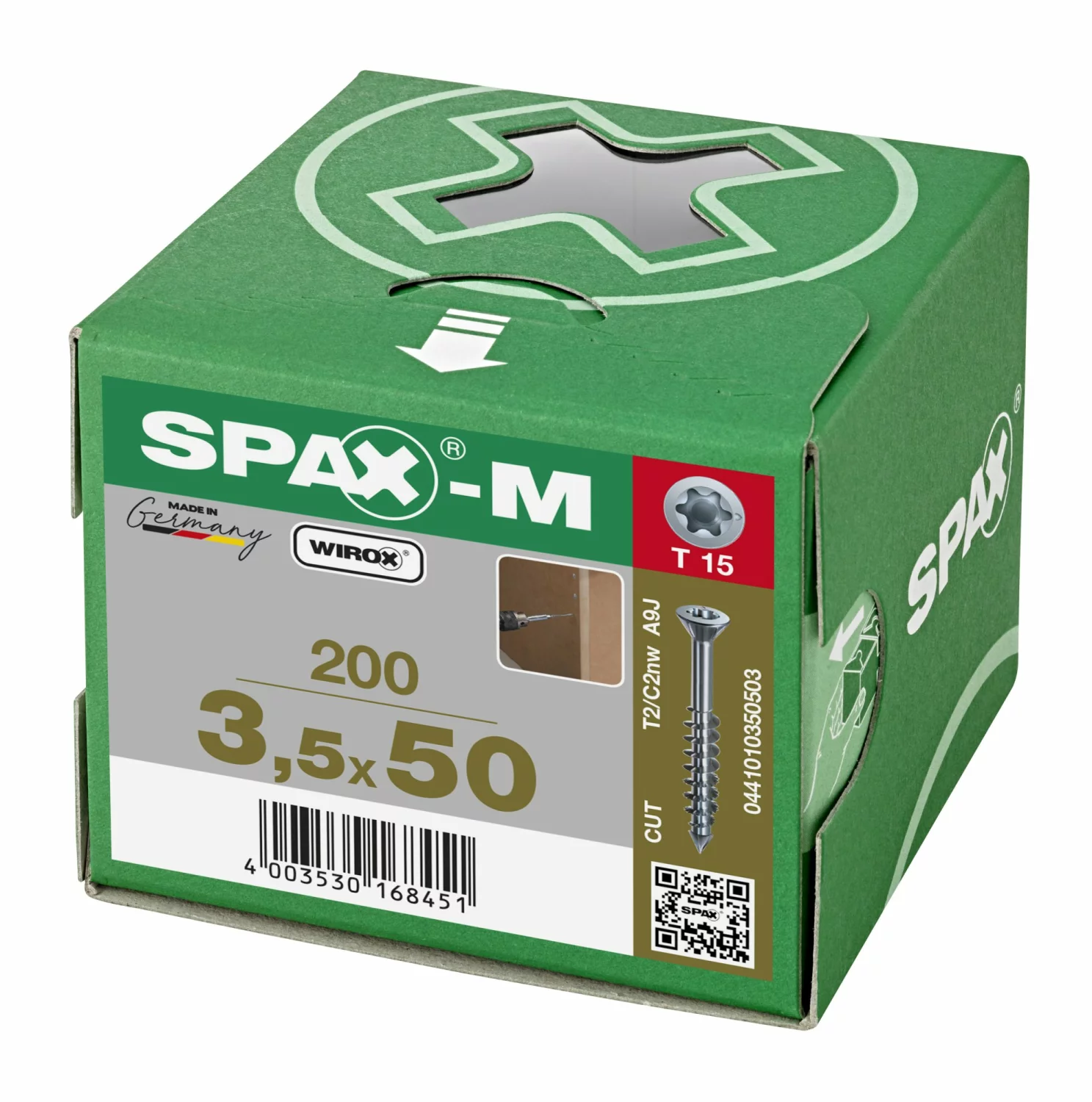 SPAX 441010350503 - SPAX-M, 3,5 x 50 mm, 200 pièces, Filetage partiel, Tête fraisée, T-STAR plus T15, Pointe CUT, WIROX-image