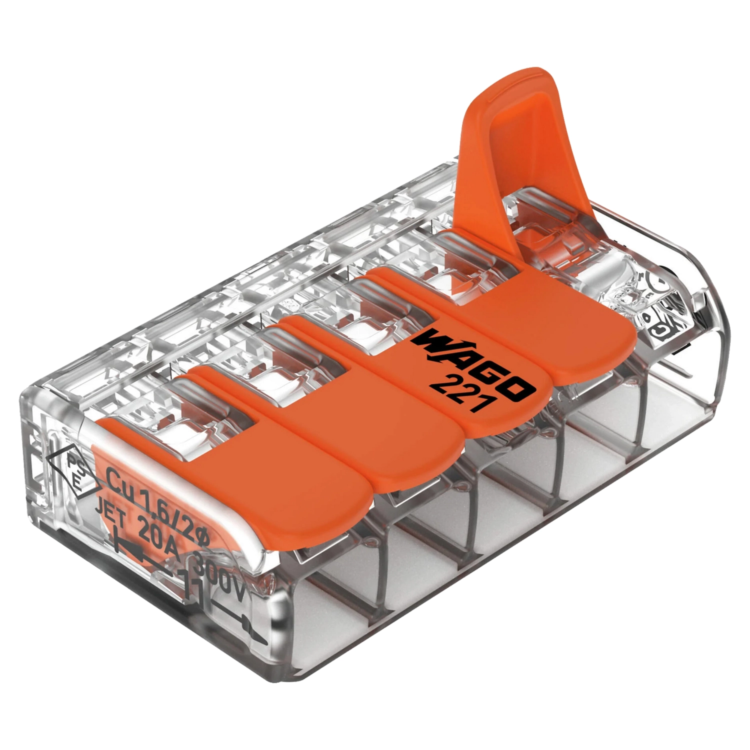 Wago 221-415 Lasklem 5-polig - 4mm - hersluitbaar - transparant-oranje (25 st)-image