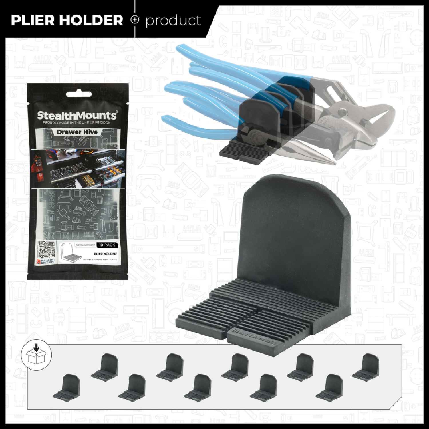 StealthMounts DHSP-PL-10 Drawer Hive Tangenhouder voor ladekast - zwart - 10 stuks-image