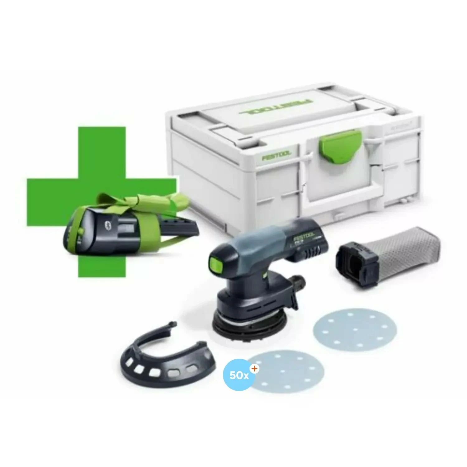 Festool ETSC 125-Basic ERGO 18V Li-Ion accu Excenterschuurmachine in systainer - met 3.1Ah accu en 50st STF Granat Schuurschijf - P80 - 125mm-image