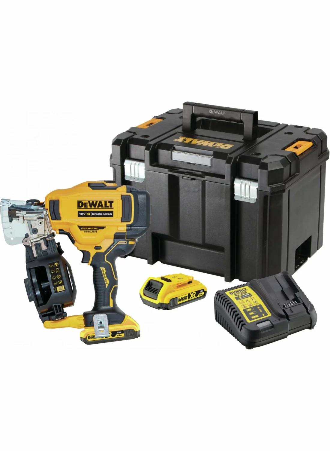 DeWALT DCN45RND2 18 V Li-ion XR kit de cloueur à rouleau sans fil pour toiture (2 x 2,0 Ah) dans TSTAK - 19-45 mm - sans charbons-image