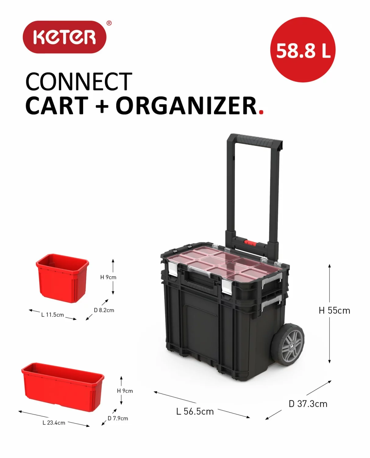 Keter 239996 Connect mobiele gereedschapskoffer + organiser - Zwart/Rood-image