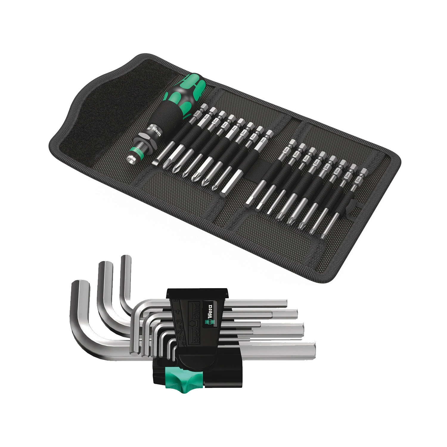 Wera 05059295001 jeu de tournevis Kraftform Kompakt 60 17 pièces + 05021406001 jeu de clés Allen 950/9 Hex-Plus 5 9 pièces - 1,5-10mm-image