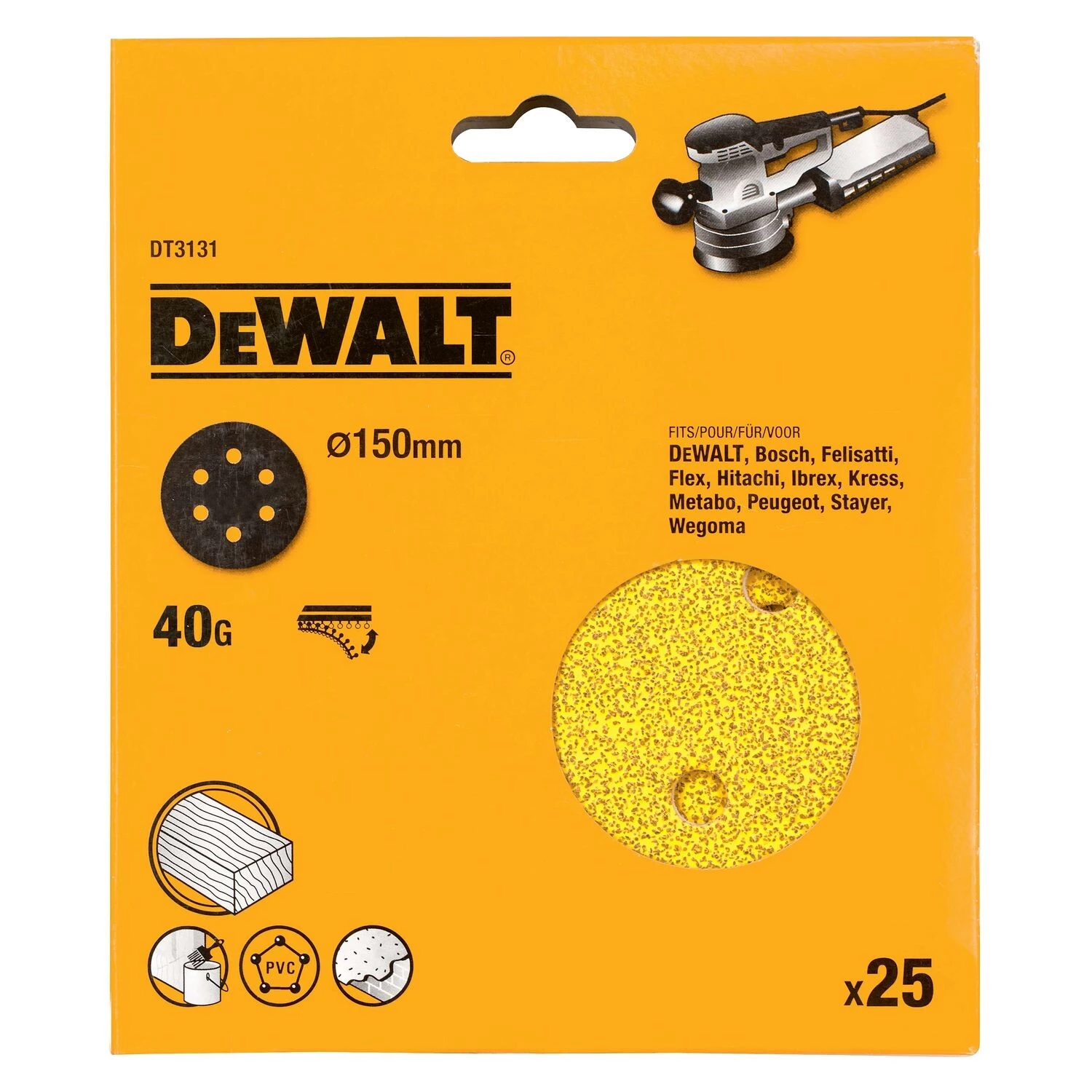 DeWALT DT3131 Schuurschijf - K40 - 150mm - 25st