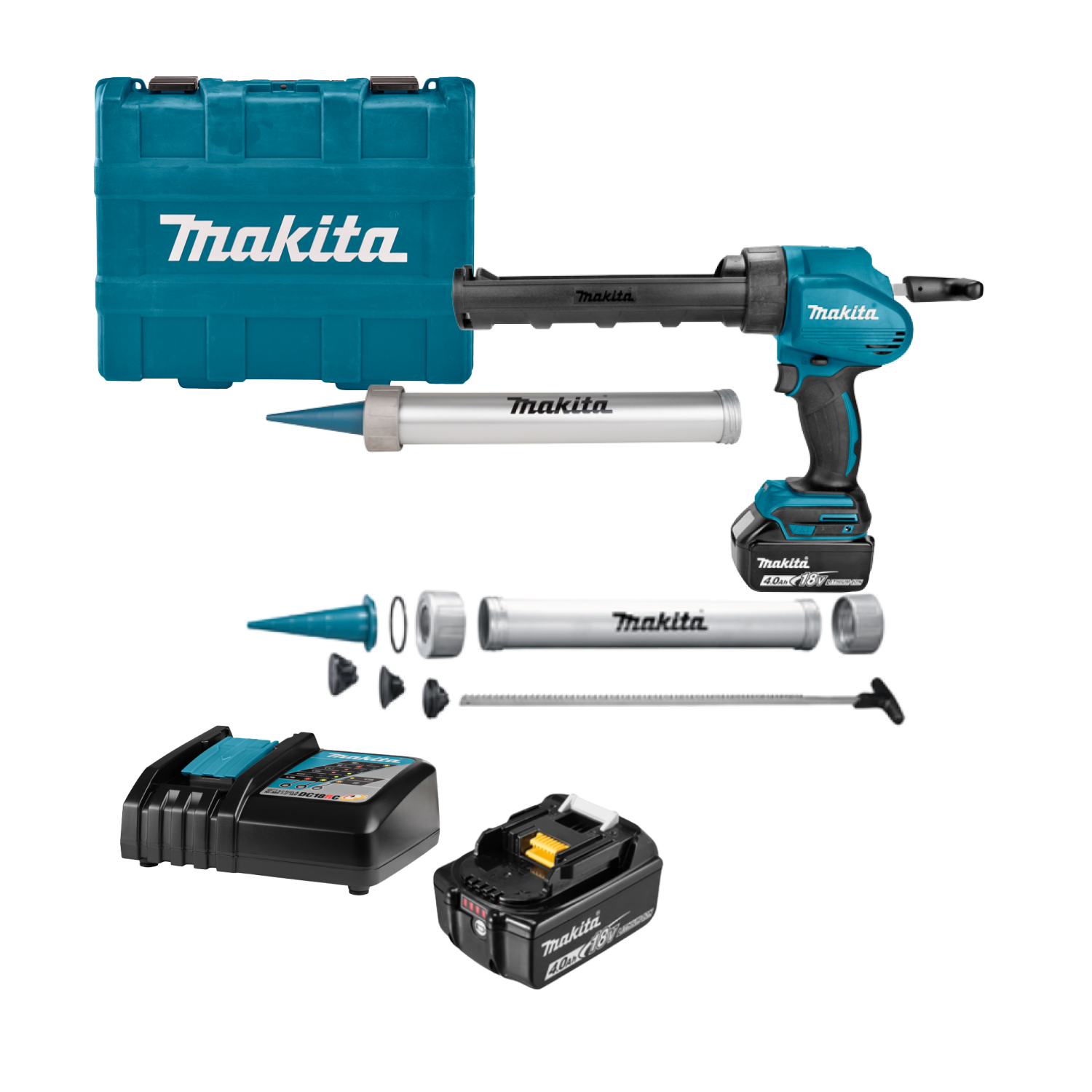 Makita DCG180RMX 18V Li-Ion Accu lijm- en kitspuit set (1x 4.0Ah accu) incl. kokerhouder- en worsthouder in koffer-image