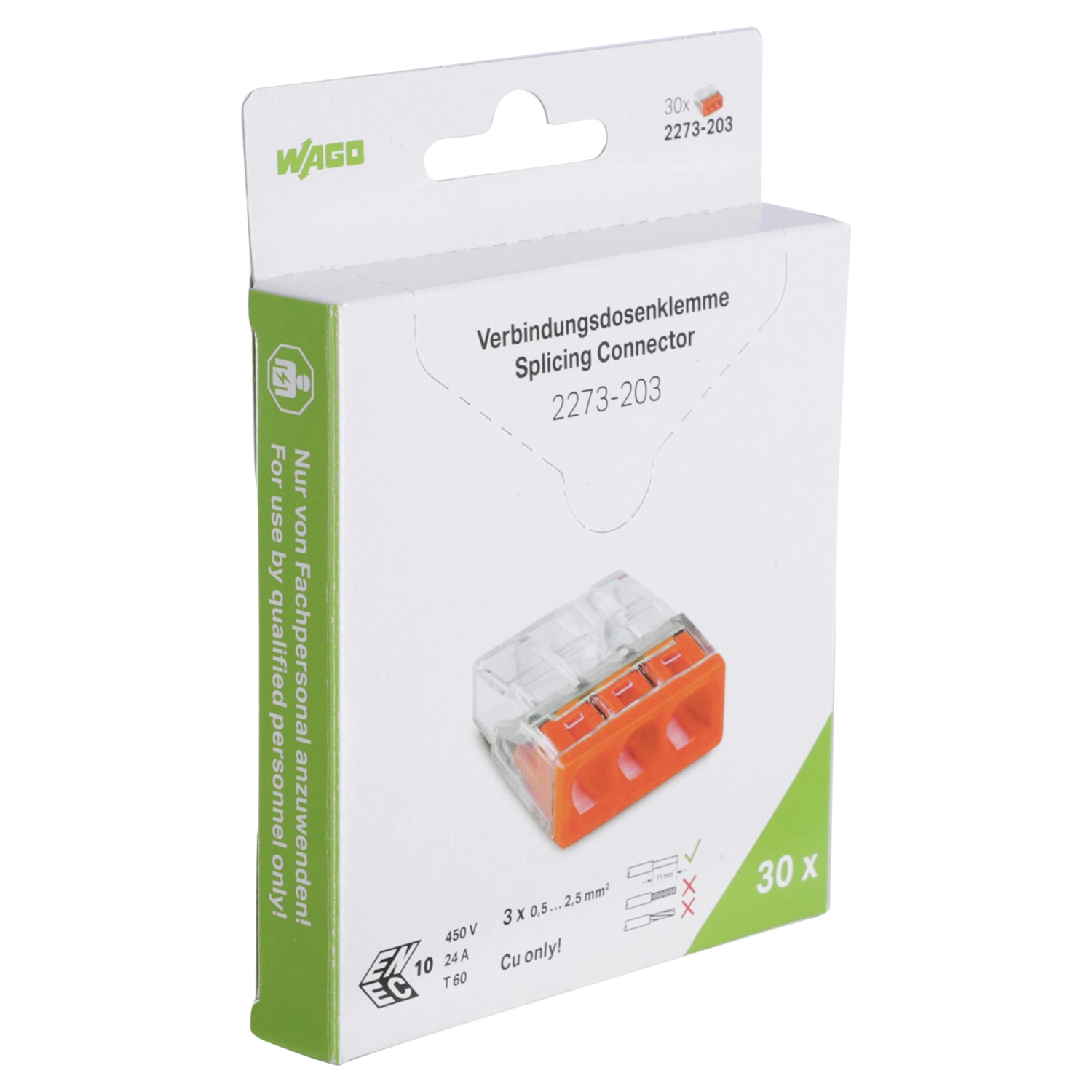 Wago 2273-203 Connecteur de câble 3 pôles - transparent/orange (30 pièces)-image
