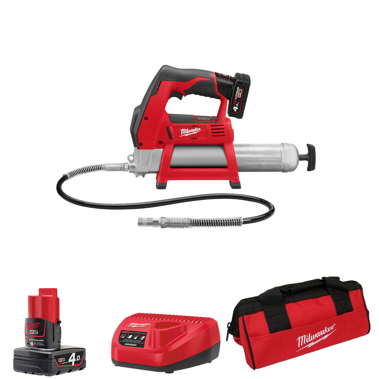 Milwaukee M12 GG-401B 12V Li-Ion accu vetspuit set (1x 4.0Ah accu) in tas-image