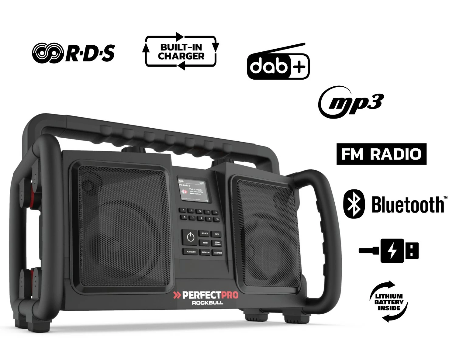 PerfectPro RB2 Rockbull Bouwradio - FM RDS - DAB+ - aux-in - werkt op netstroom & batterij-image