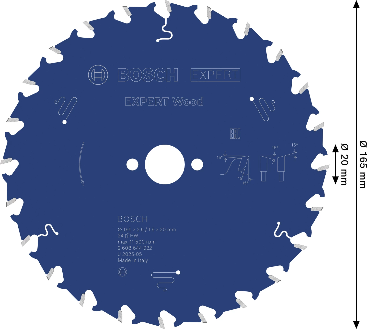 Bosch 2608644022 Expert Lame de scie circulaire - 165 x 20 x 24D - Bois - Carbure-image