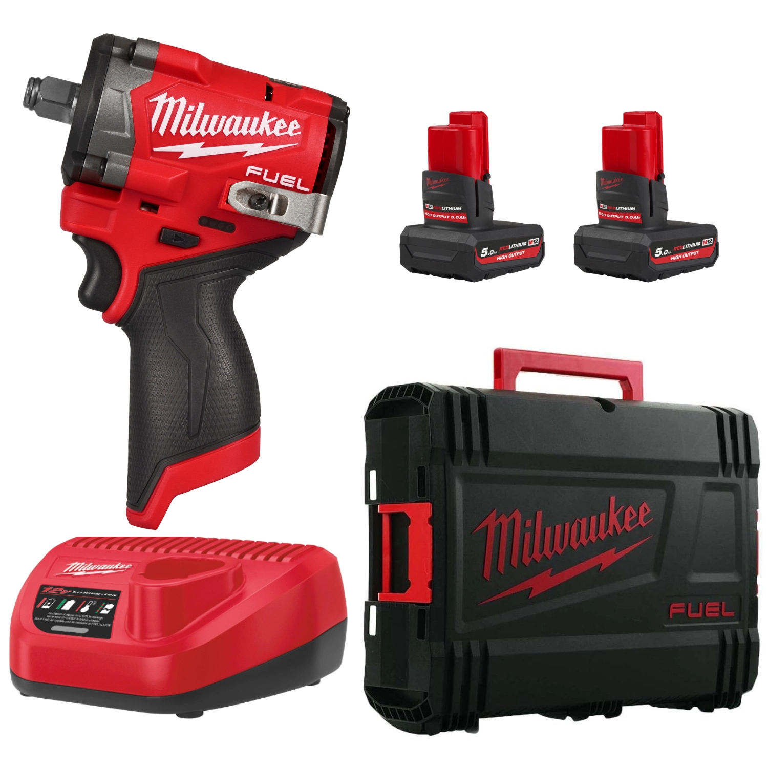 Milwaukee M12 FCIWF12G3-502X ensemble de visseuse à choc à batterie Li-ion 12V (2x batterie 5.0Ah) dans coffret HD - 745Nm - 1/2" - sans balais-image