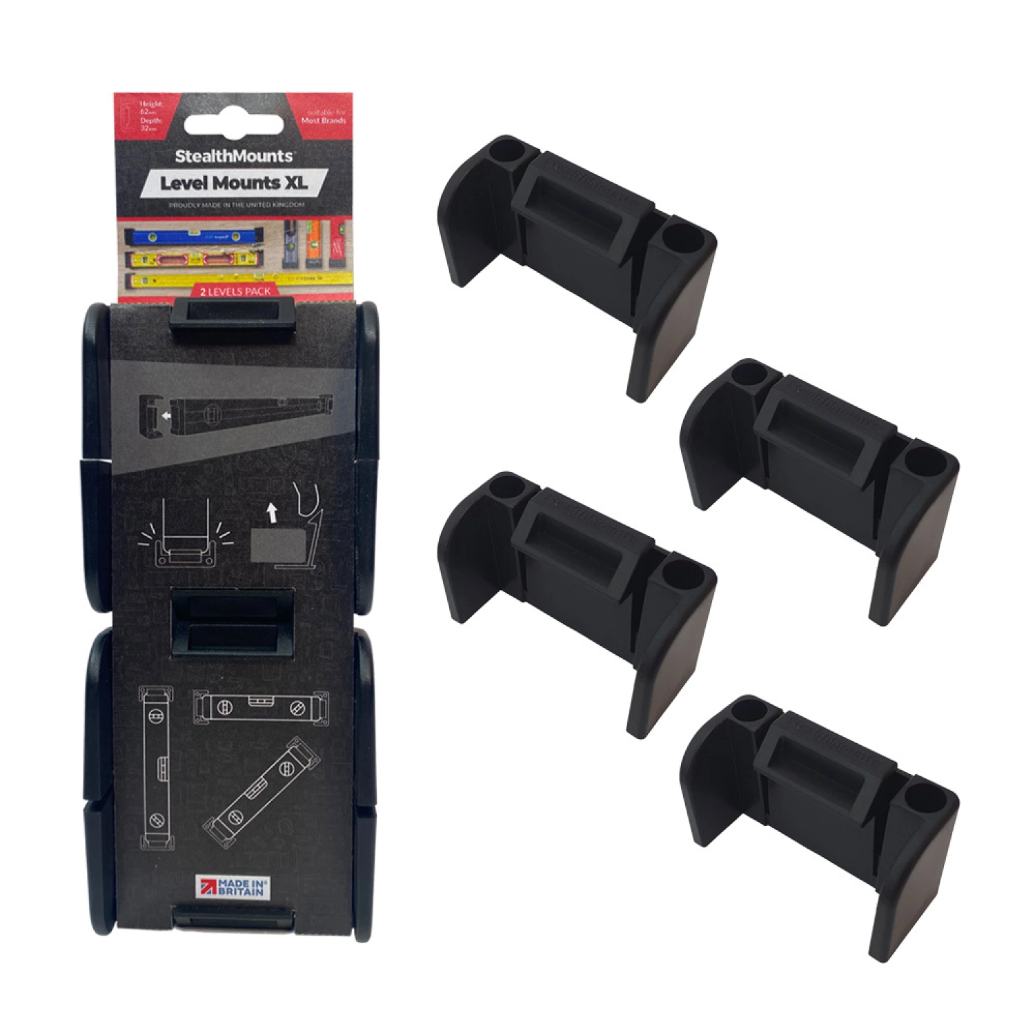 StealthMounts OM-LM-XL-BLK-2 Level Mounts XL universele houder - Zwart - 4-pack-image