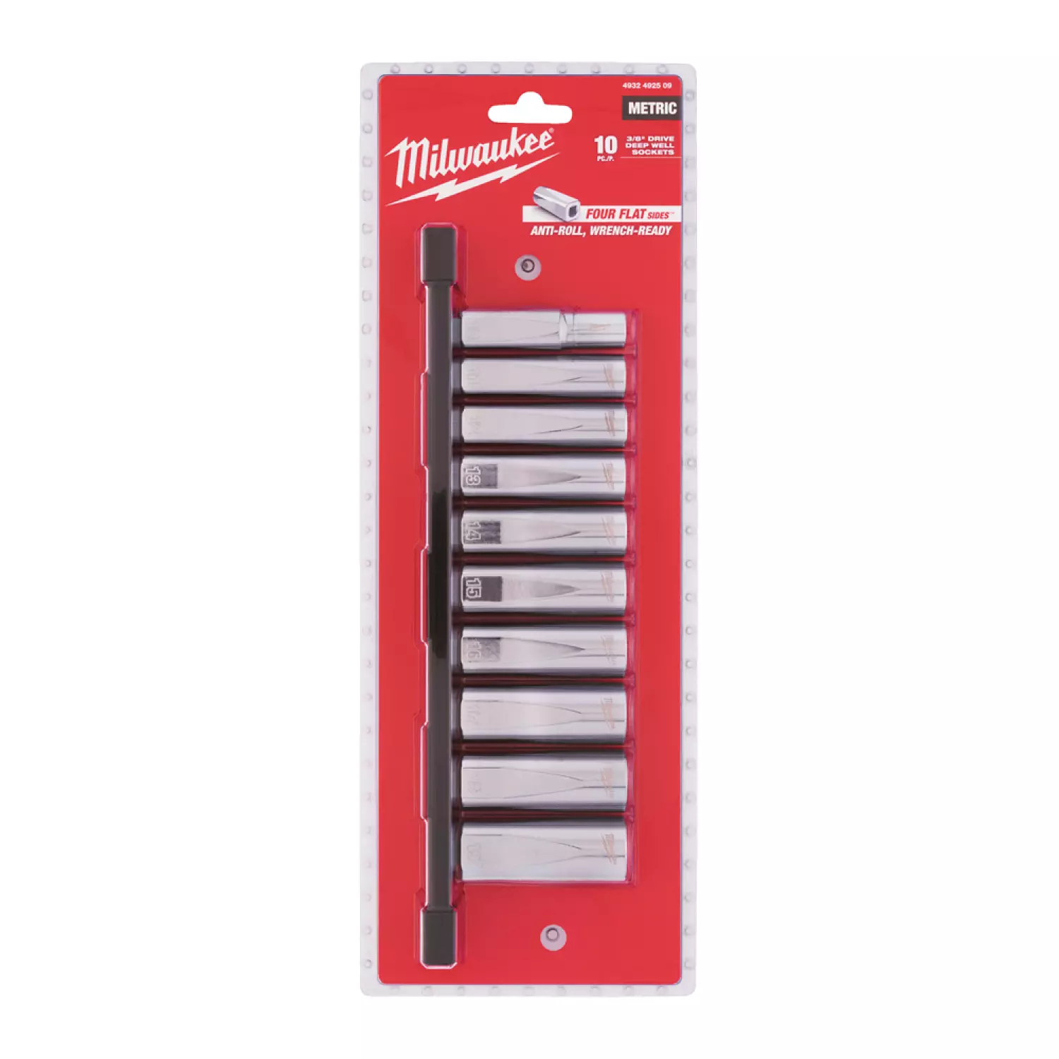 Milwaukee 4932492509 Ensemble de 10 embouts 3/8" FOUR FLAT long-image