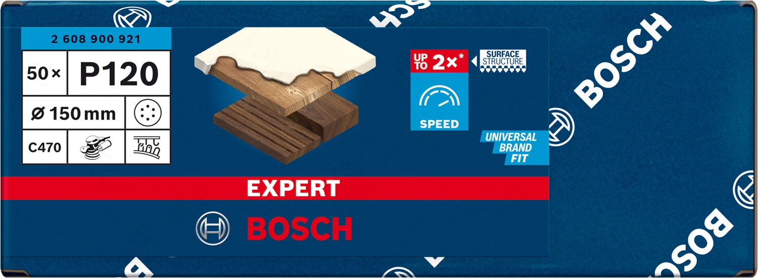 Bosch EXPERT 2608900921 - EXPERT Abrasif C470 Best for Wood and Paint, diamètre 150 mm, grain 120, 8 trous, 50x-image