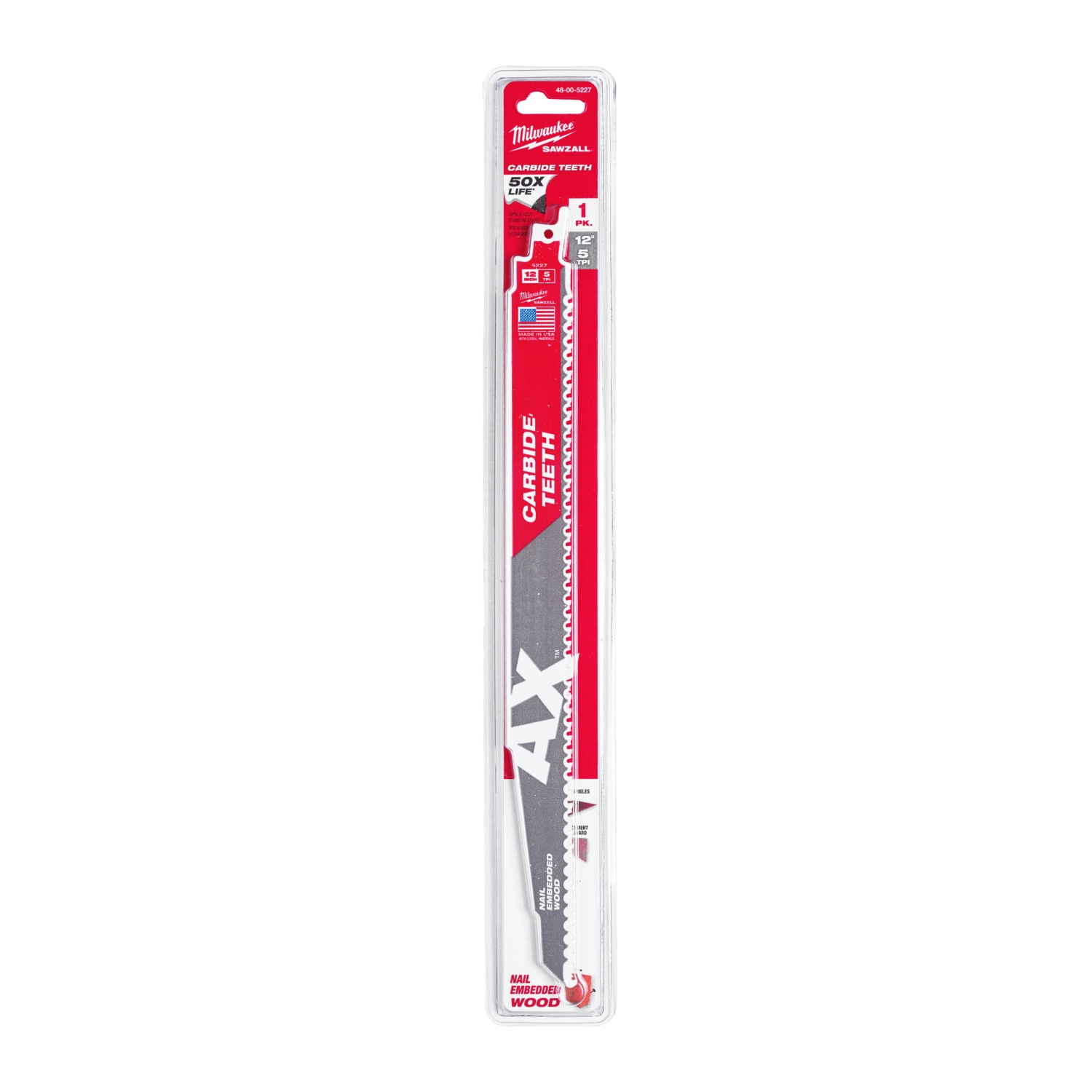 Milwaukee 48475227 Sawzall Reciprozaagblad The AX Carbide - 300 x 5TPI - hout