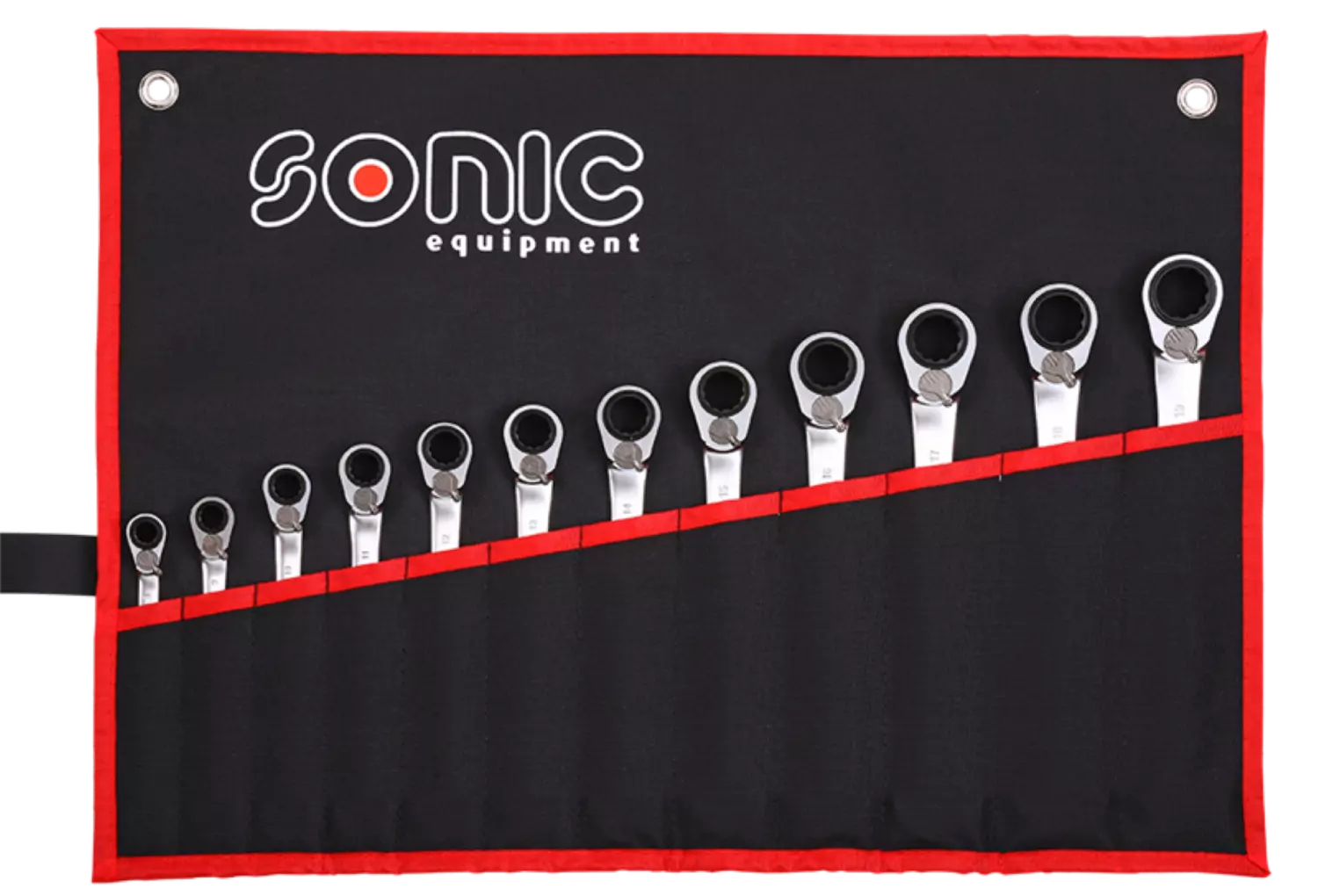 Sonic 601219 Jeu de clés à anneau à cliquet 12 côtés en coffret - 12 pièces-image