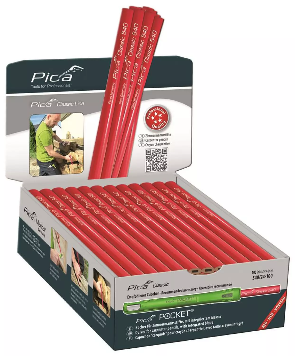Pica 540/24-100 Crayon de charpentier - 240mm - Graphite (100pcs)