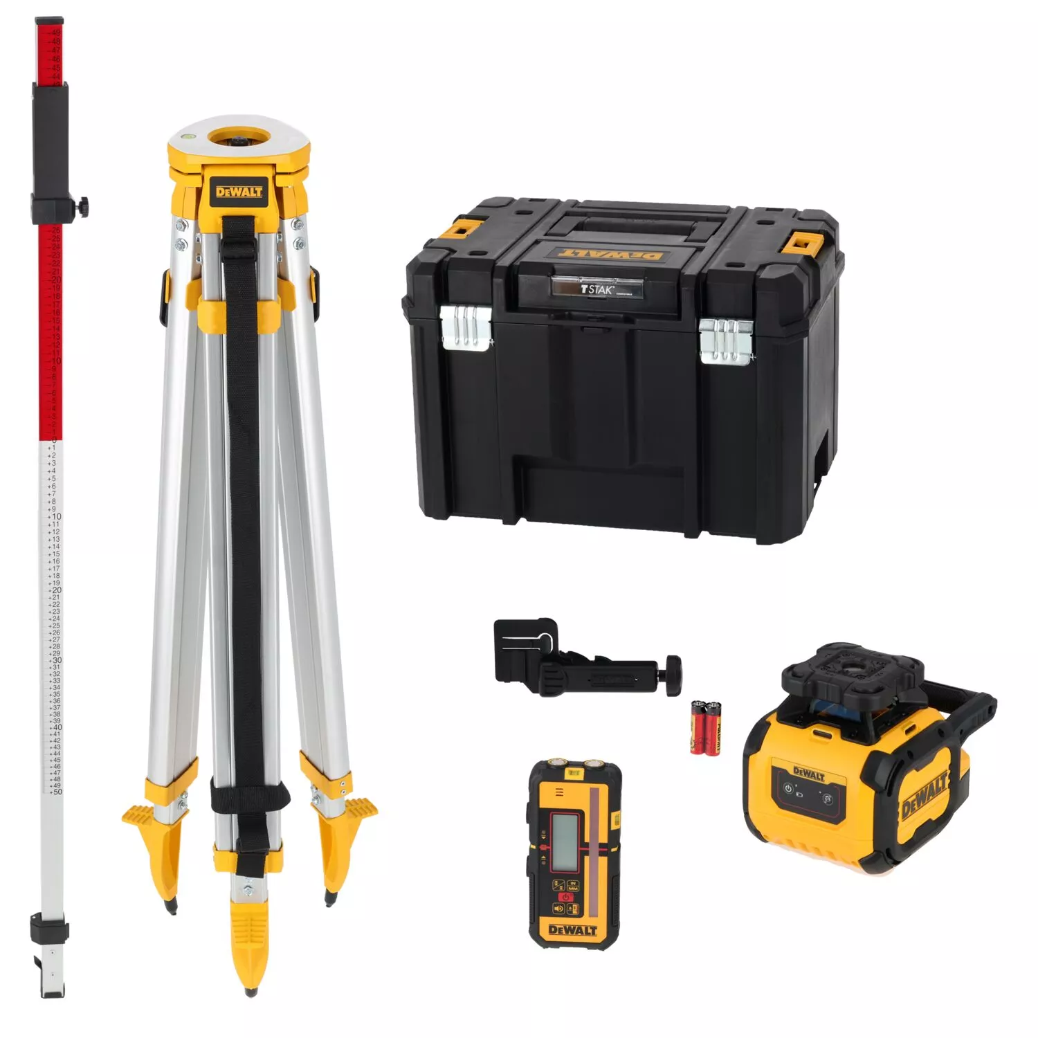 DeWALT DCLE05211RL-XJ Kit laser rotatif avec trépied, récepteur et règle de mesure dans un coffret - rouge - 30 m - IP54-image