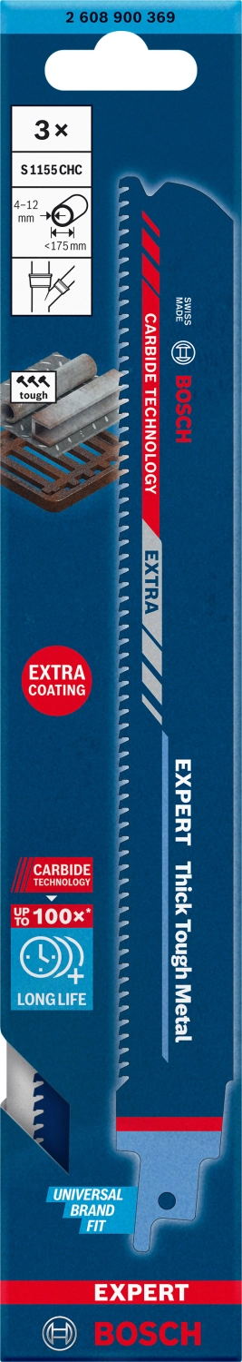Bosch S1155CHC EXPERT lame de scie sabre pour métal épais - 225 x 1,25 (3 pièces)