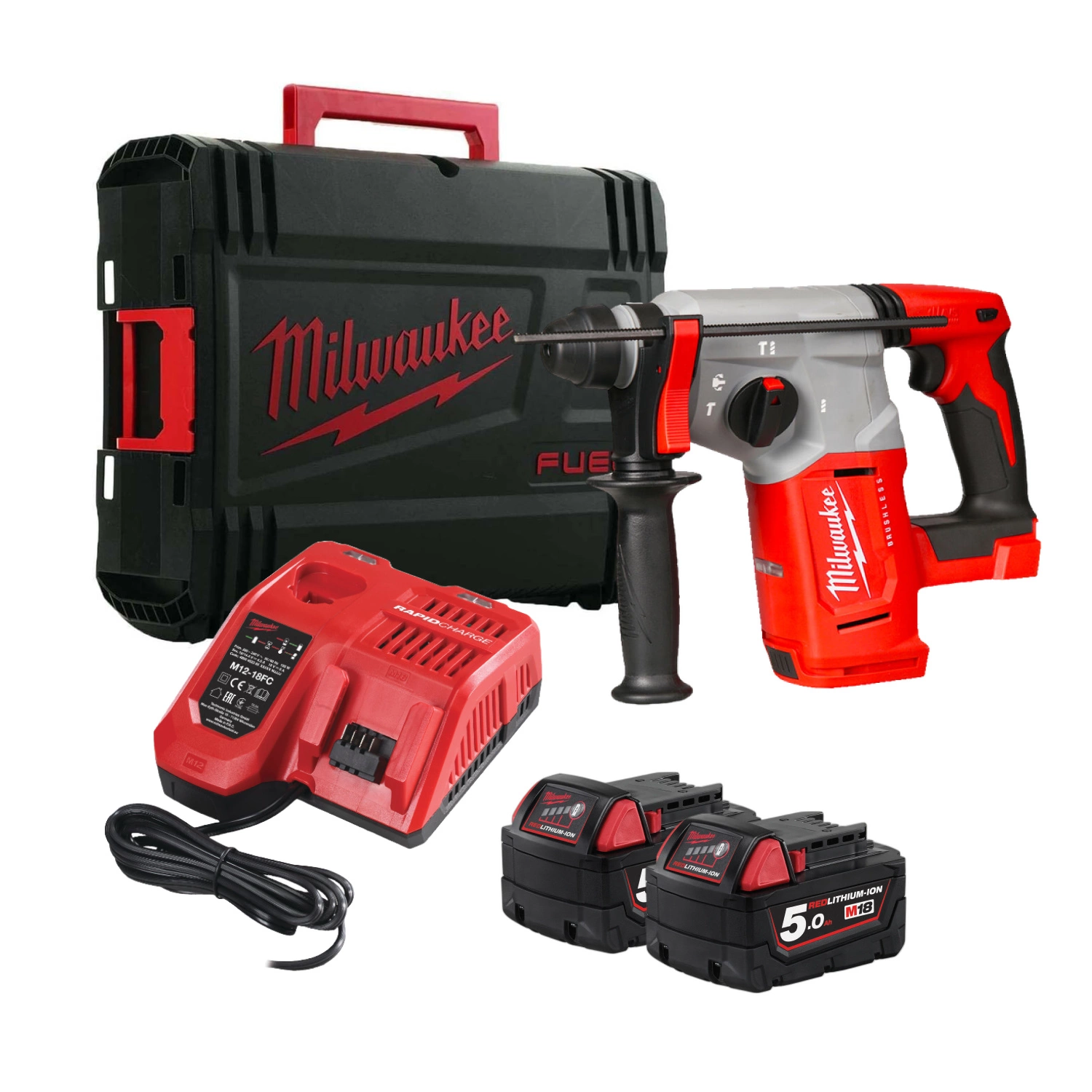 Milwaukee M18 BLH-502X 18V Li-Ion accu SDS-plus boorhamer set (2x 5.0Ah) in HD Box- 26mm - 4 standen - koolborstelloos-image