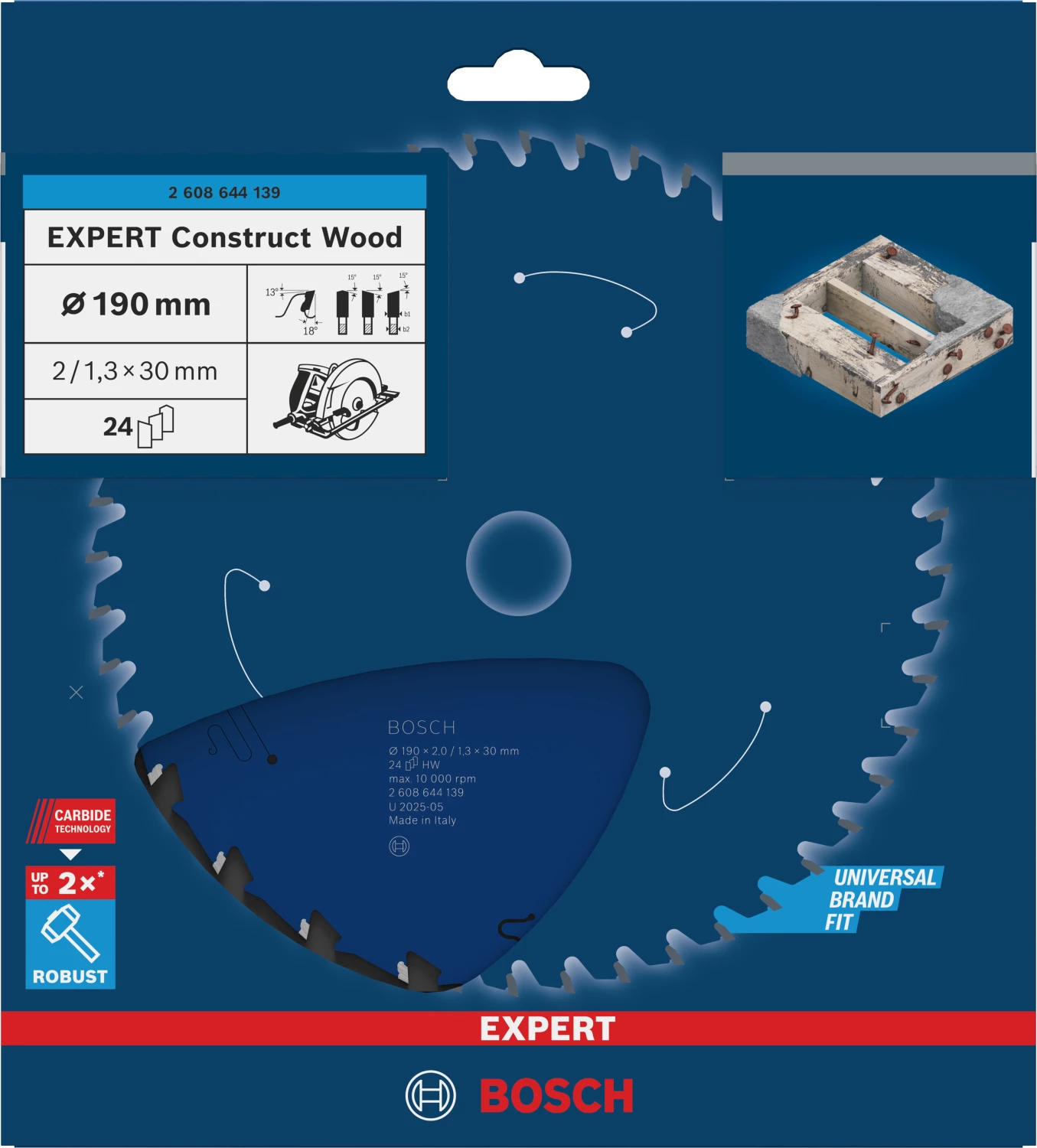Bosch 2608644139 - Lame de Scie Circulaire Expert pour Construct Wood, 190 x 30 x 2 mm, 24D-image
