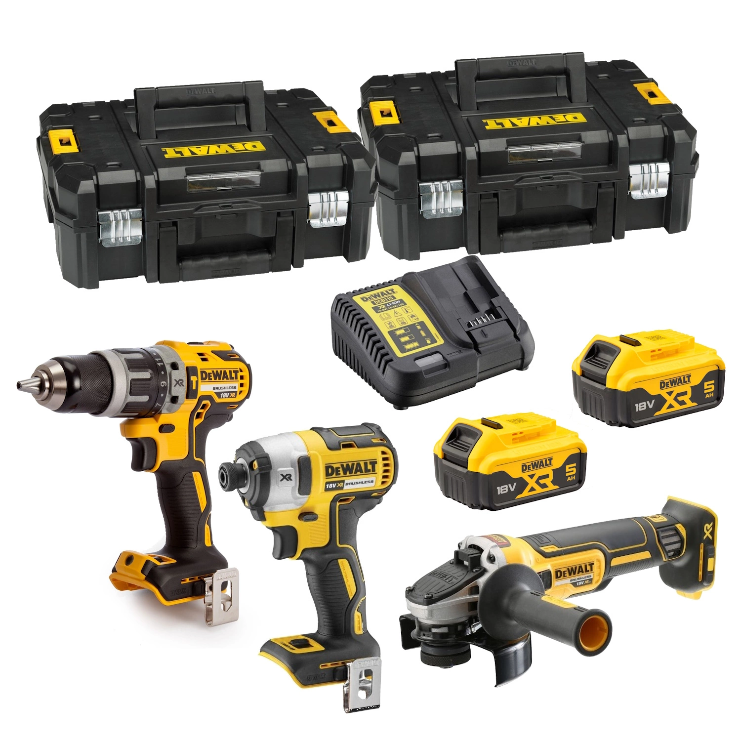 DeWALT DCK384P2T-QW 18V Li-ion XR accu 3-delige combiset (2x 5.0Ah) in TSTAK - koolborstelloos-image