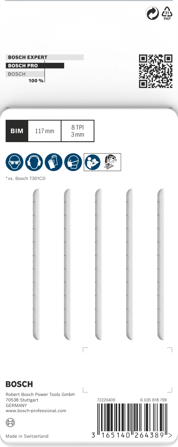 Bosch PRO T301CDF Hardwood clean decoupeerzaagblad - 117mm - hout (5st)-image